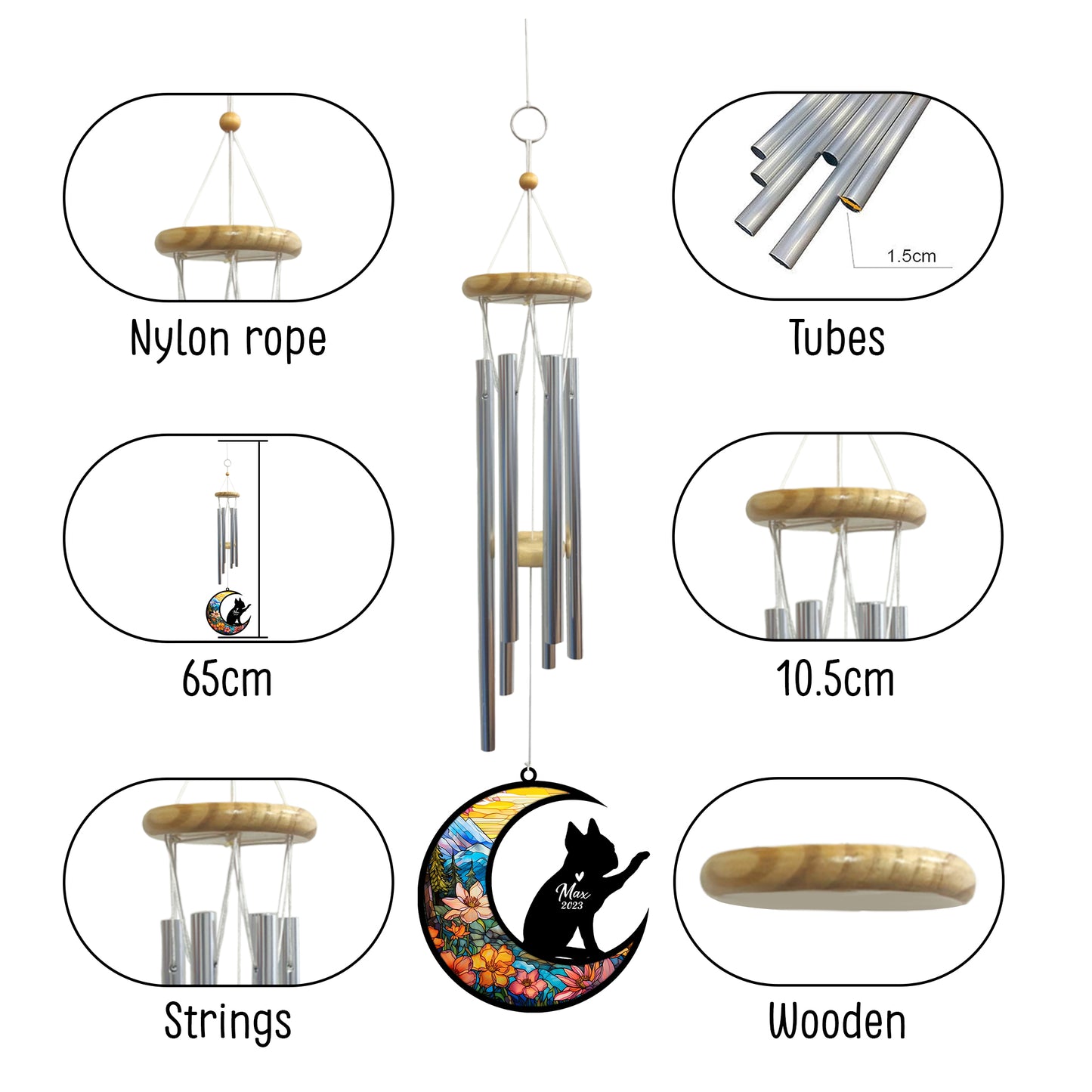 Netecom Boston Terrier Dog Wind Chimes Memorial, Personalized Pet Memorial Windchime for Dogs Suncatcher, Bostie Dog Loss Memorial Ornament, Loss of Pet Remembrance Gift, Sympathy Pet Wind Chimes Outdoor