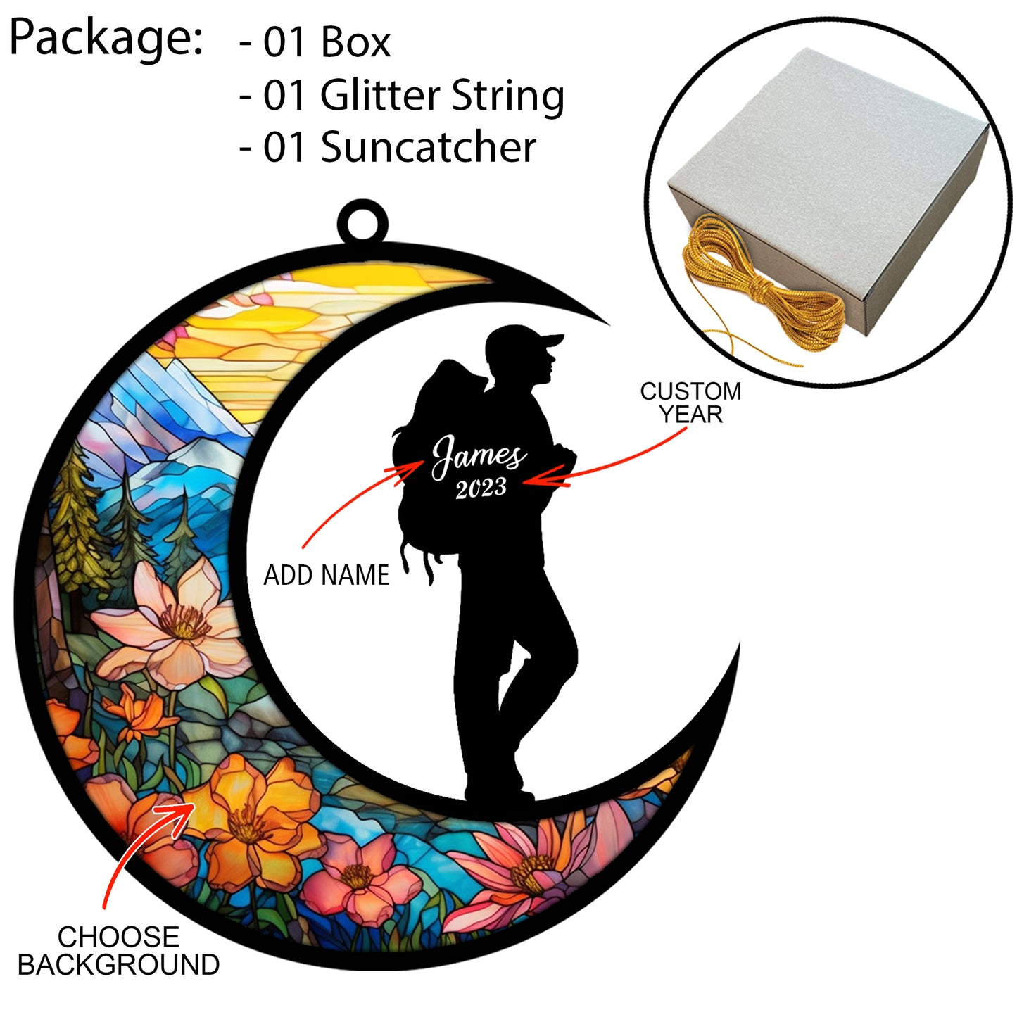 Netecom Personalized Camping Suncatcher - Camper Ornament for Christmas Tree 2025 - Camping Christmas Pendant & Hanging Decoration for Car, Window, Home & Party - Camping Lover Gift