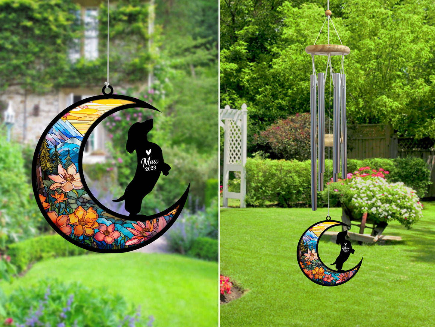 Netecom Dachshund Dog Wind Chimes Memorial, Personalized Pet Memorial Wind Chimes for Dogs Suncatcher, Dog Loss Memorial Ornament, Loss of Pet Remembrance Gift, Sympathy Wind Chimes Outside Garden Decor