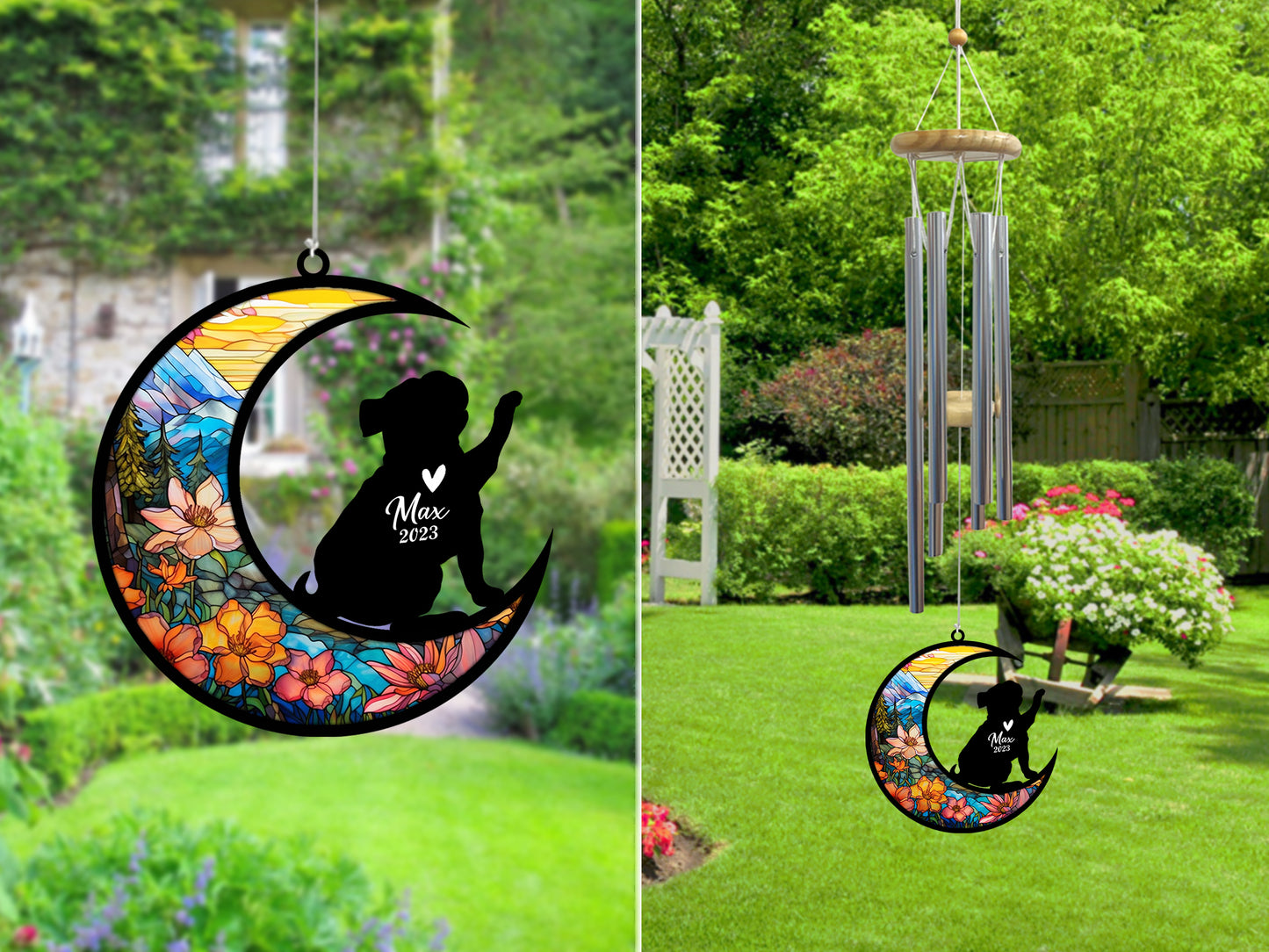 Netecom Pug Dog Wind Chimes Memorial, Personalized Pet Memorial Windchime for Dogs Suncatcher, Dog Loss Memorial Ornament, Loss of Pet Remembrance Gift, Sympathy Pet Wind Chimes Outdoor Garden