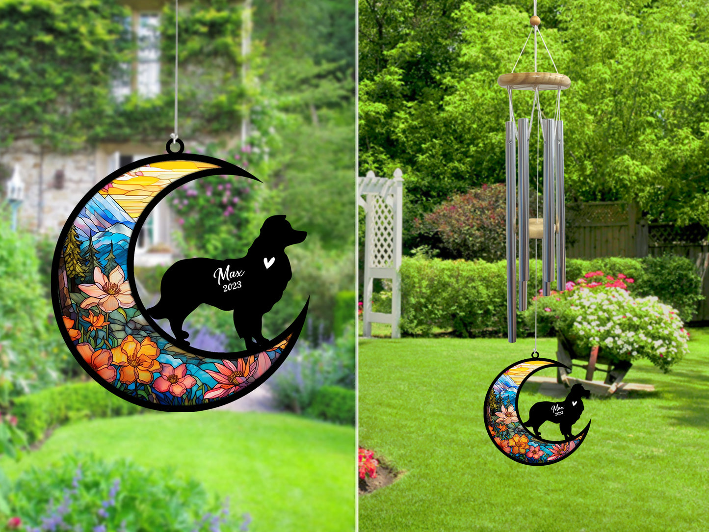 Netecom Border Collie Dog Wind Chimes Memorial, Personalized Pet Memorial Windchime for Dogs Suncatcher, Dog Loss Memorial Ornament, Loss of Pet Remembrance Gift, Sympathy Pet Wind Chimes Outdoor Garden