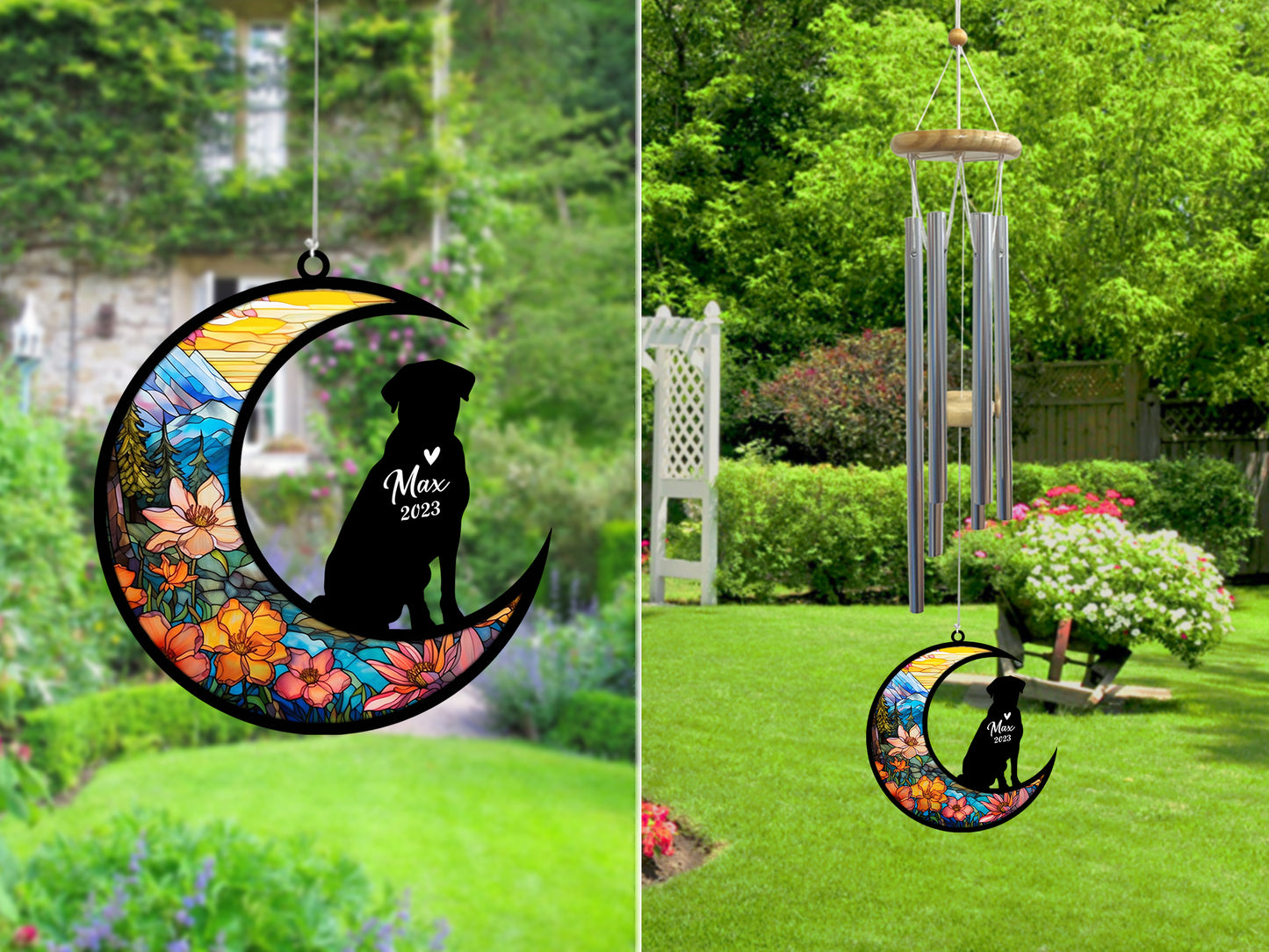 Netecom Labrador Retriever Dog Wind Chimes Memorial, Pet Memorial Windchime for Dogs Suncatcher, Dog Loss Memorial Ornament, Loss of Pet Remembrance Gift, Sympathy Pet Wind Chimes Outdoor Garden