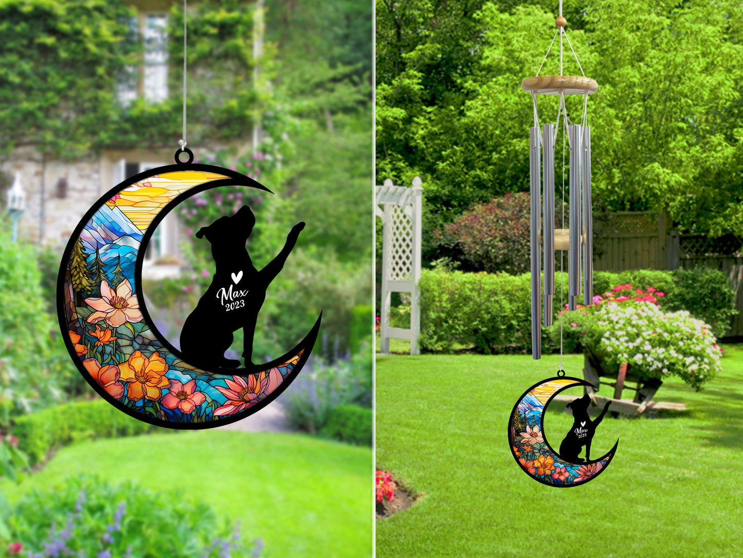 Netecom Pitbull Dog Wind Chimes Memorial, Personalized Pet Memorial Windchime for Dogs Suncatcher, Dog Loss Memorial Ornament, Loss of Pet Remembrance Gift, Sympathy Pet Wind Chimes Outdoor Garden