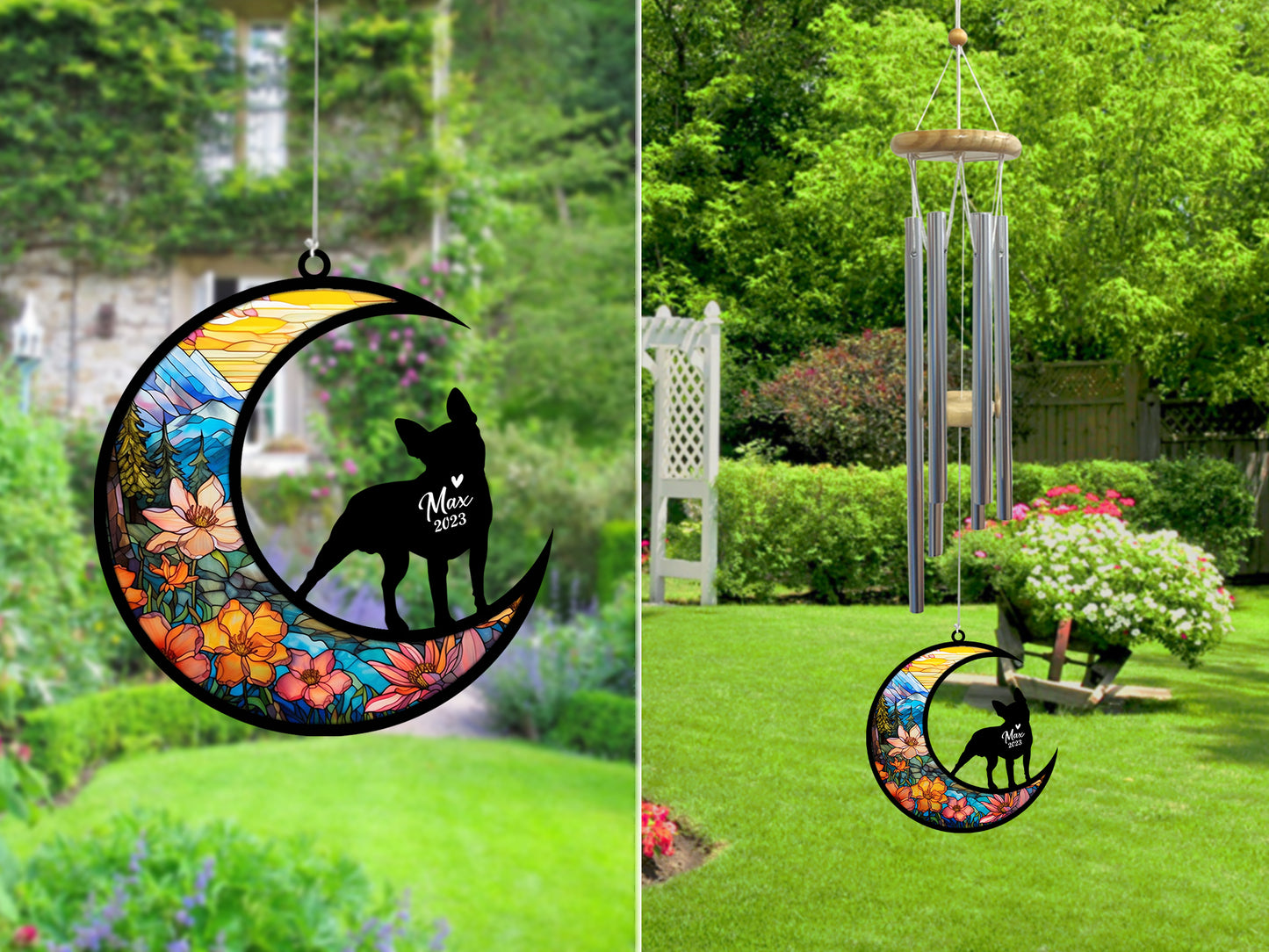 Netecom Bulldog Wind Chimes Memorial, Personalized Pet Memorial Windchime for Dogs Suncatcher, Dog Loss Memorial Ornament, Loss of Pet Remembrance Gift, Sympathy Pet Wind Chimes Outdoor Garden