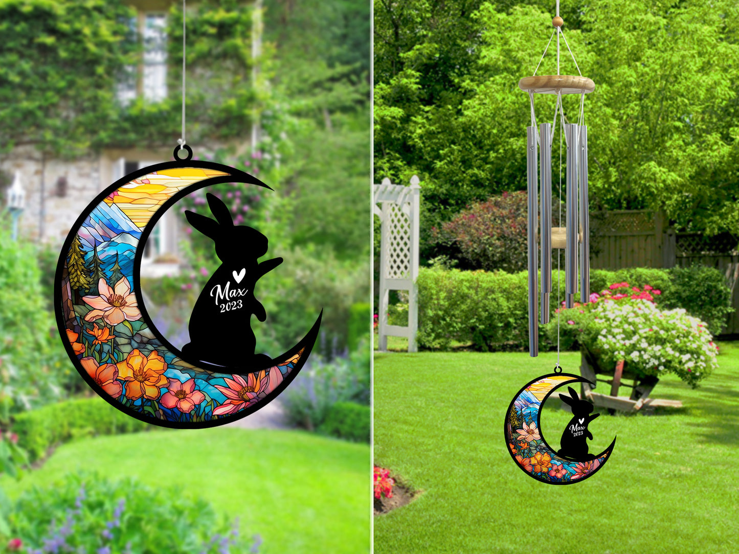 Netecom Rabbit Wind Chimes Memorial, Personalized Pet Memorial Windchime for Rabbits Suncatcher, Bunny Loss Memorial Ornament, Loss of Pet Remembrance Gift, Sympathy Pet Wind Chimes Outdoor Garden