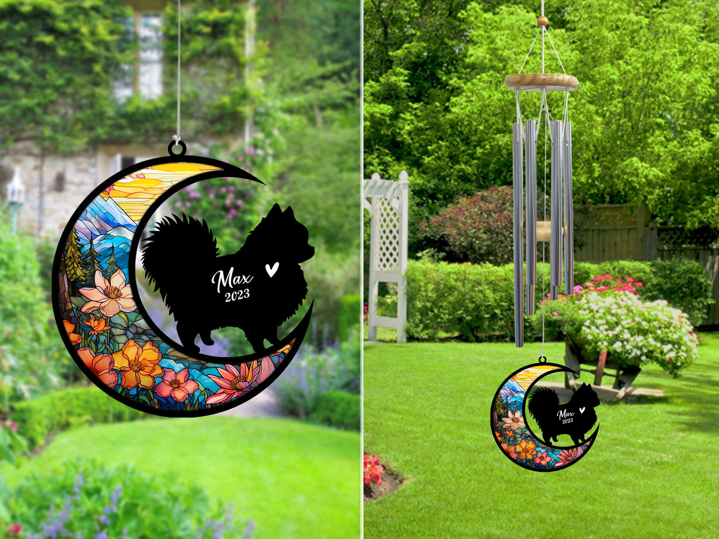 Netecom Pomeranian Dog Wind Chimes Memorial, Personalized Pet Memorial Windchime for Dogs Suncatcher, Dog Loss Memorial Ornament, Loss of Pet Remembrance Gift, Sympathy Pet Wind Chimes Outdoor Garden