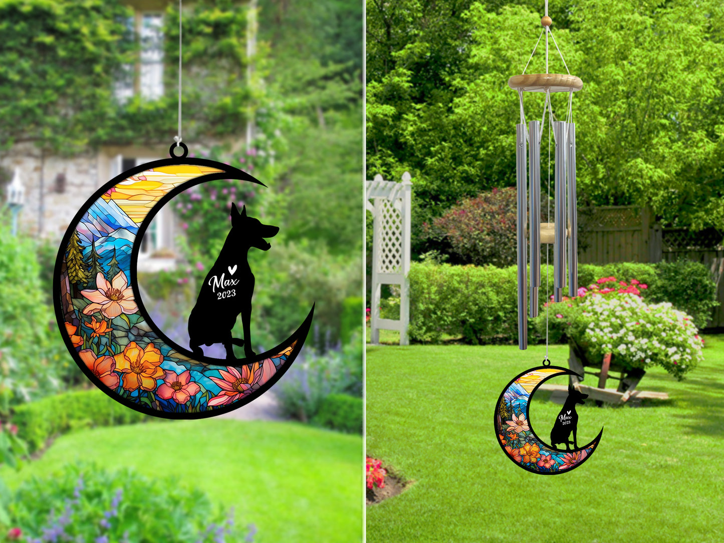 Netecom Doberman Dog Wind Chimes Memorial, Personalized Pet Memorial Windchime for Dogs Suncatcher, Dobie Dog Loss Memorial Ornament, Loss of Pet Remembrance Gift, Sympathy Pet Wind Chimes Outdoor Garden