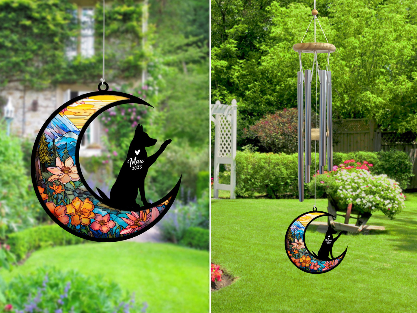 Netecom German Shepherd Dog Wind Chimes Memorial, Pet Memorial Windchime for Dogs Suncatcher, Dog Loss Memorial Ornament, Loss of Pet Remembrance Gift, Sympathy Pet Wind Chimes Outdoor Garden
