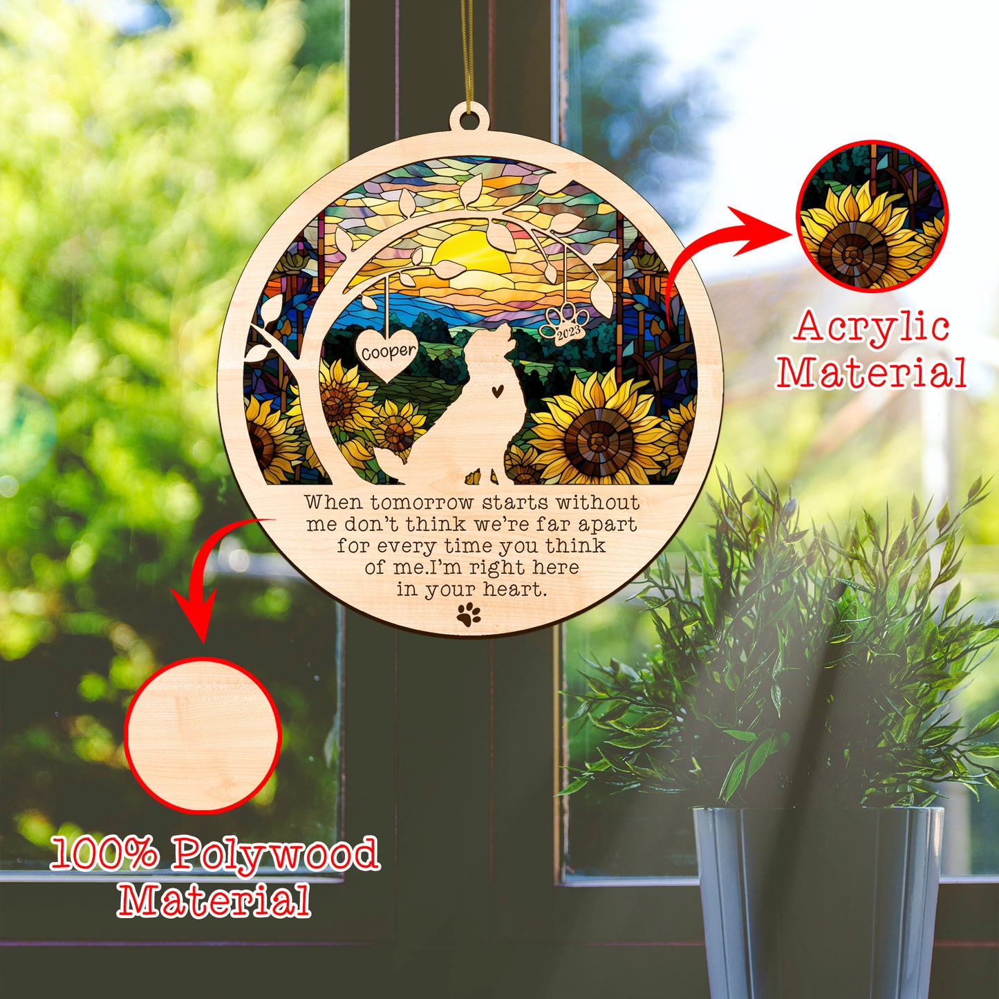 Netecom Golden Retriever Dog Memorial Suncatcher, Personalized with Name Date Dog Suncatcher, Pet Loss Suncatcher, Bereavement Gift Dog Memorial Ornament Loss of Pet Sympathy Gifs Dog Lovers