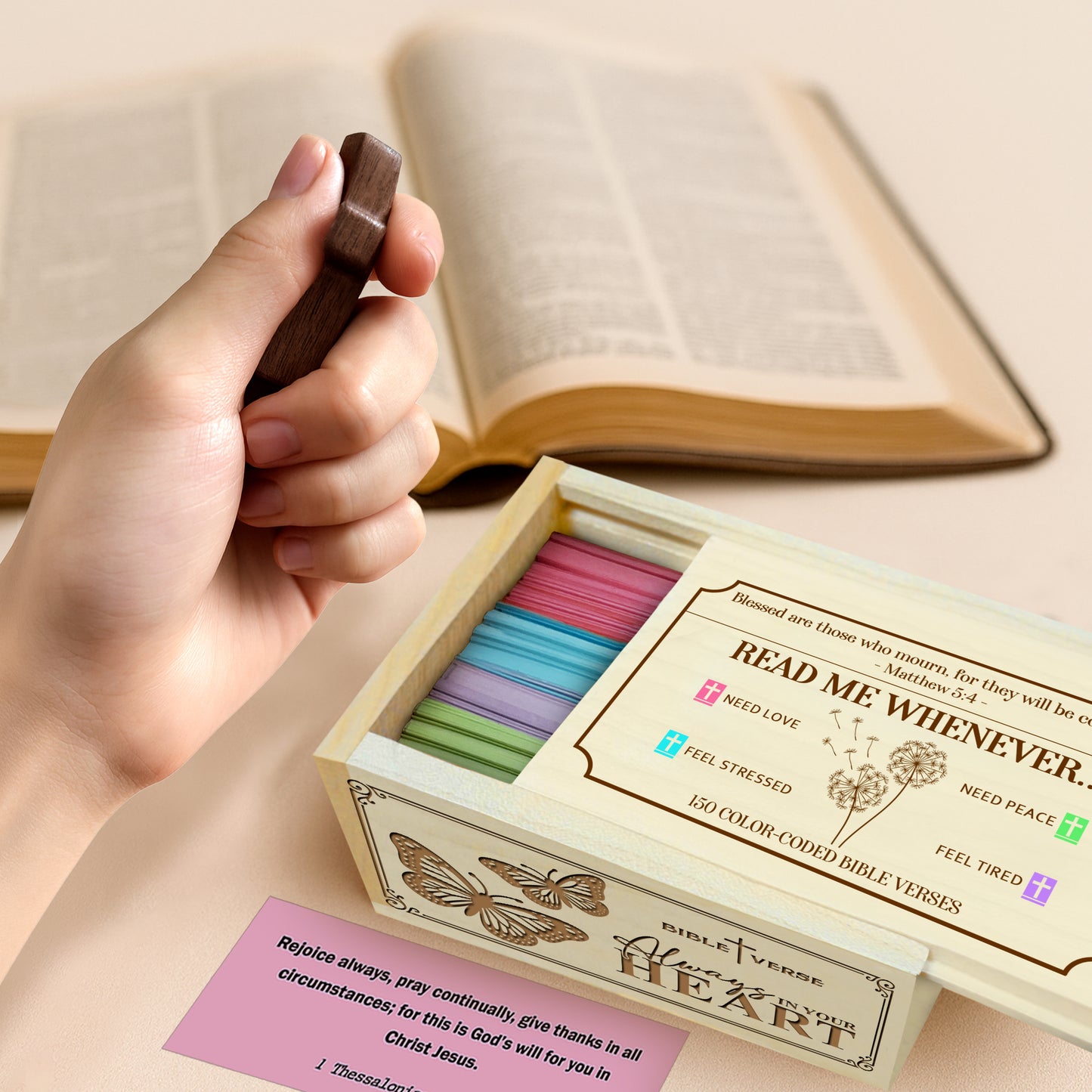 Netecom Memorial Bible Verse Box with Prayer Cross, Memorial Gift of Comfort and Remembrance for Loss of Loved One or Pets, 150 Upgrade Bible Verse Cards Box Set for Emotions and Feelings