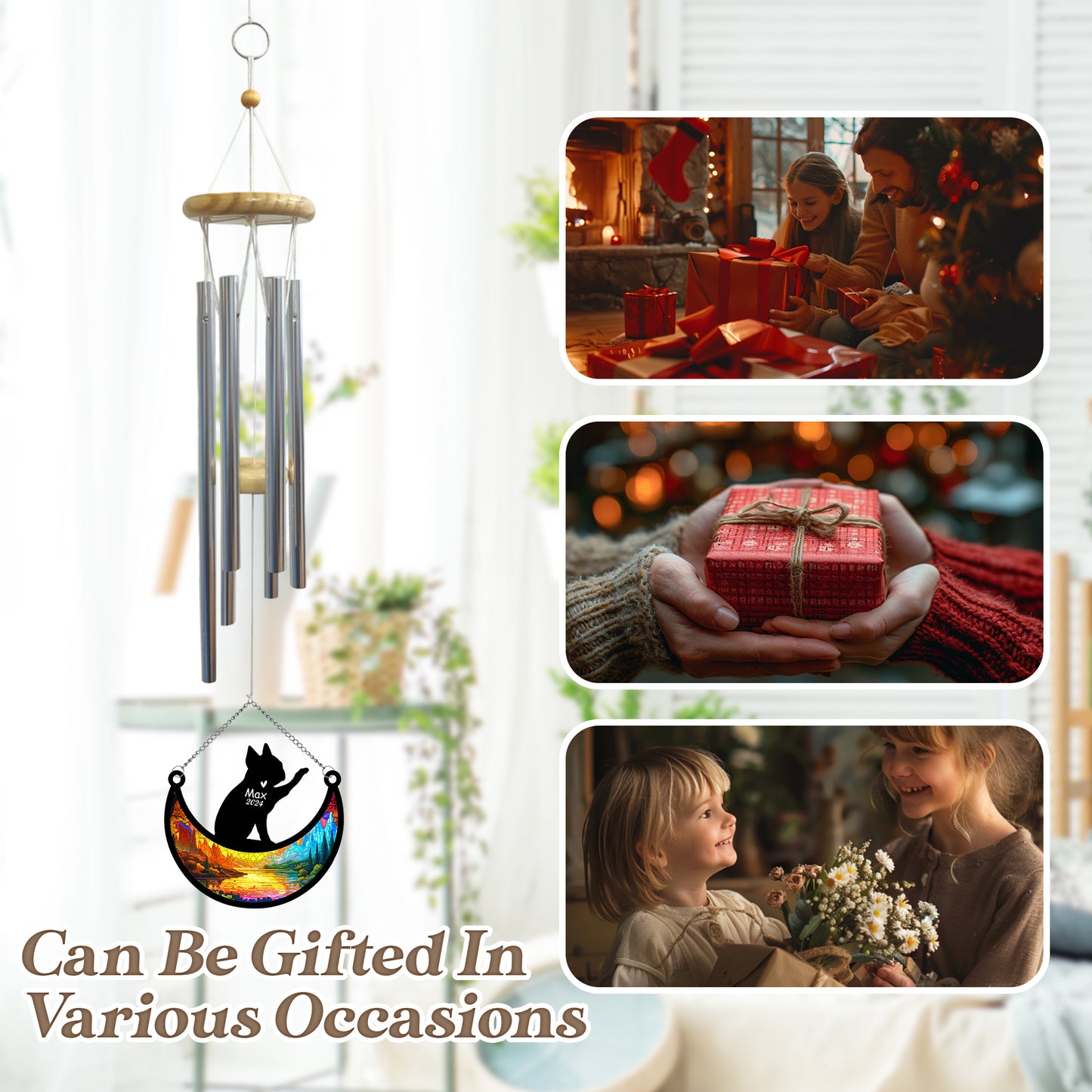 Netecom Personalized Boston Terrier Memorial Wind Chime Suncatcher, Dog Loss Sympathy Keepsake, Bereavement Gift for Pet Lovers