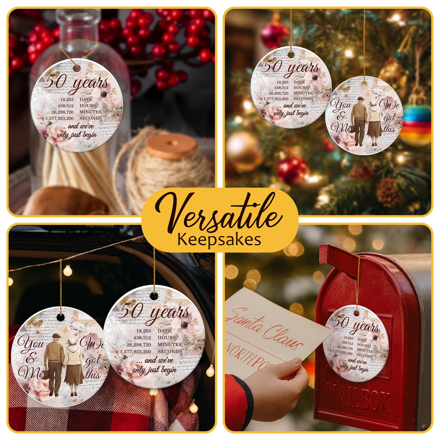 Netecom 50th Anniversary Ornament, 50th Wedding Ornaments Ceramic for Xmas Tree Hanging Decorations Gift, Gifts for Couple Husband Wife, Home Decor
