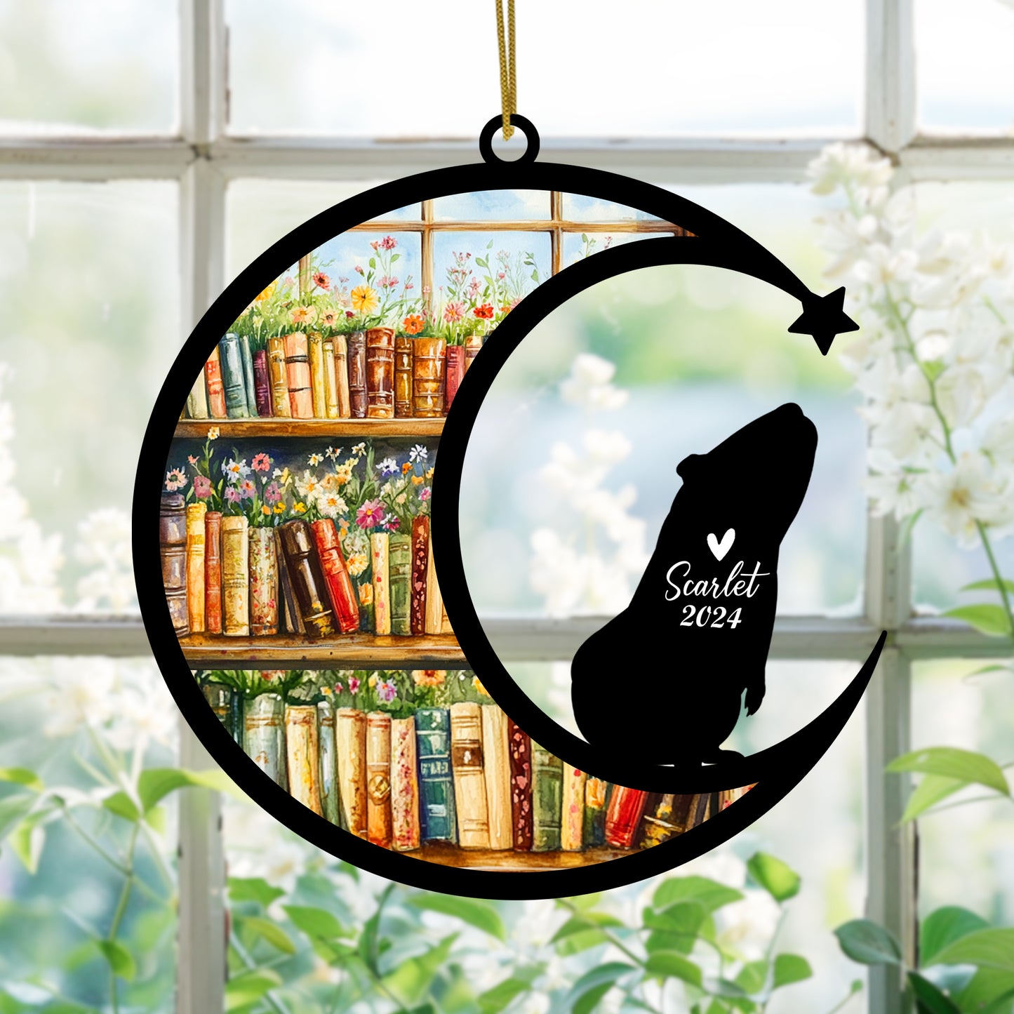 Netecom Personalized Guinea Pig Suncatcher for Windows Hanging, Custom Pet Sun Catcher Ornament with Name Date, Unique Gifts for Book Lovers, Reader Teacher Librarian Bookworm