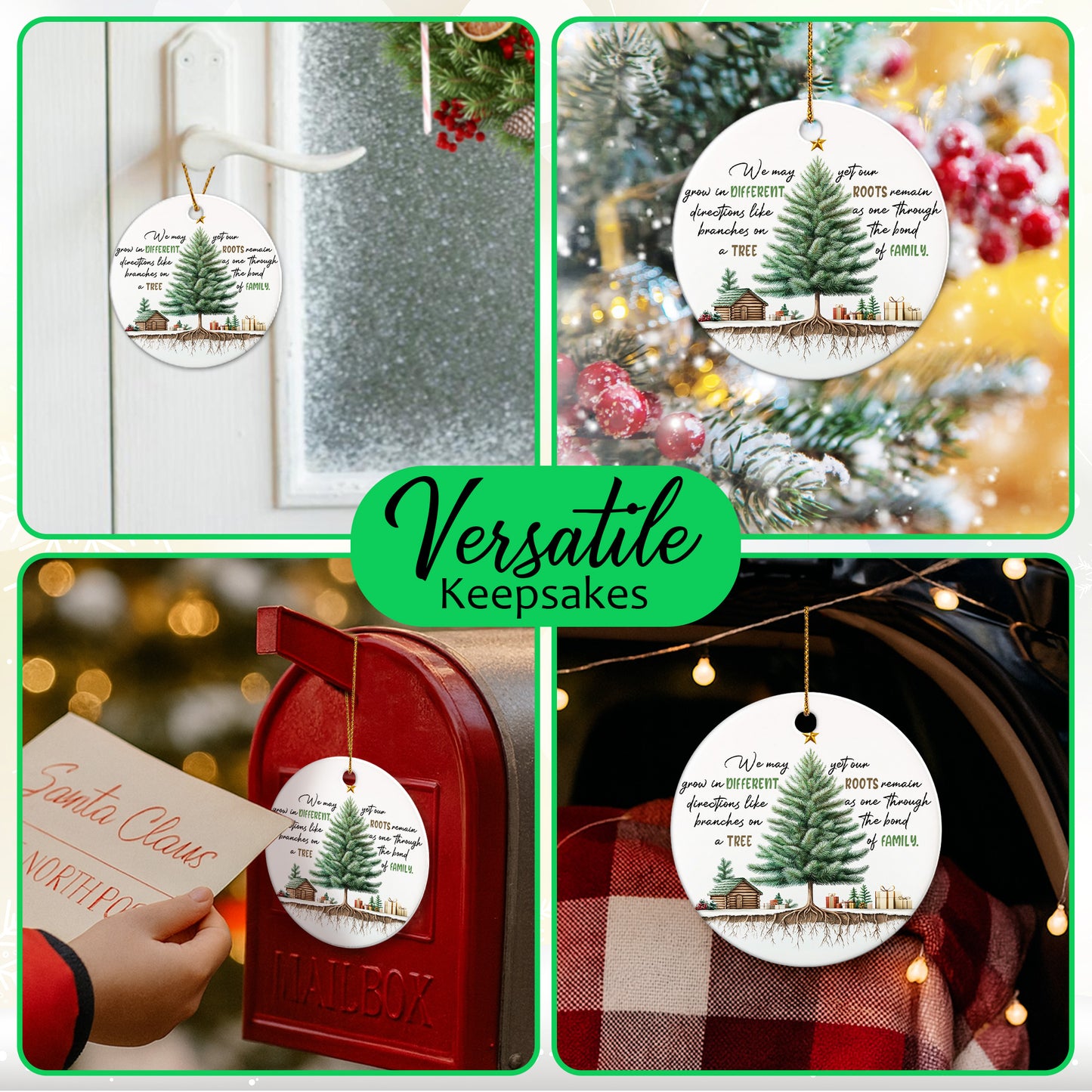 Netecom Family Like Branches on A Tree Christmas Ornament, Family Ceramic Ornament for Xmas Tree Hanging Decorations Gift, Gifts for Mom Dad Sister Brother Grandparents, Holiday Party Present
