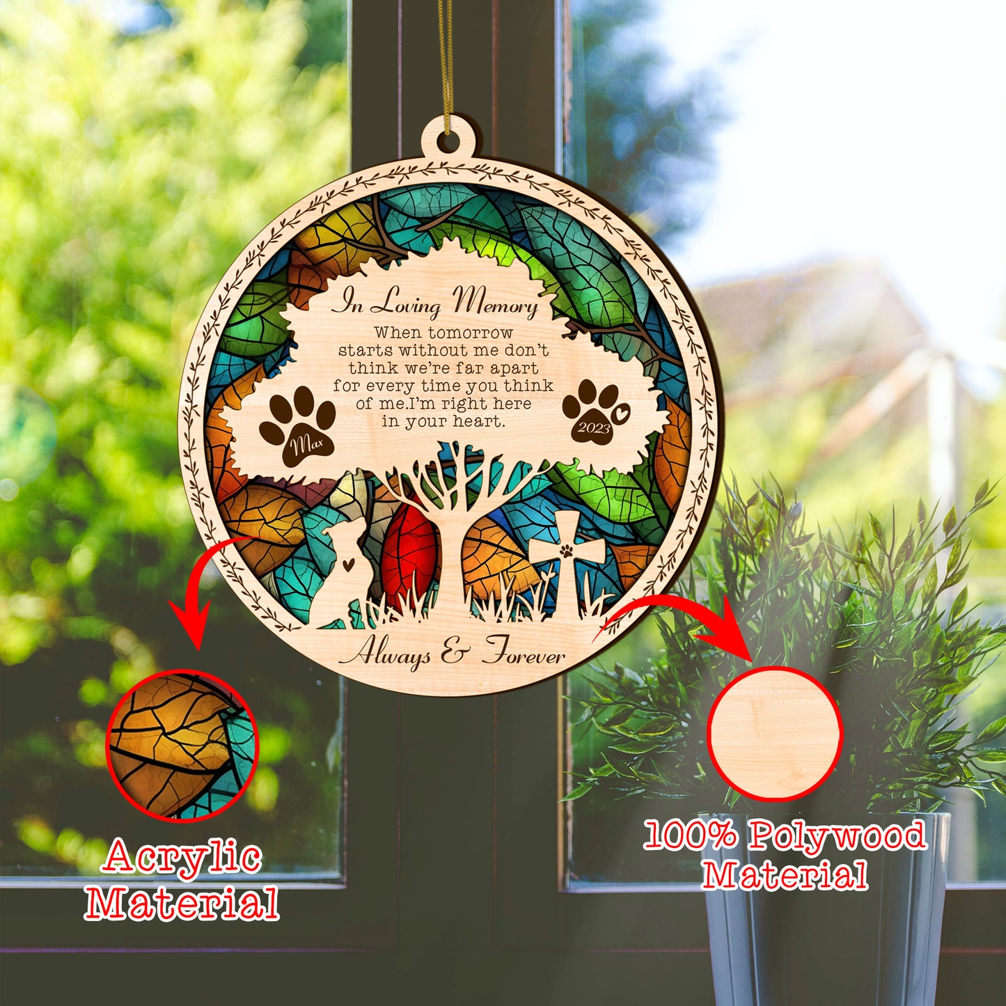 Netecom Personalized Pitbull Memorial Suncatcher, Pitbull Dog Memorial Gifts with Name Date, Pet Loss Light Catcher, Bereavement Gift Dog Memorial Ornament Loss of Pet Sympathy Gift for Dog Lovers
