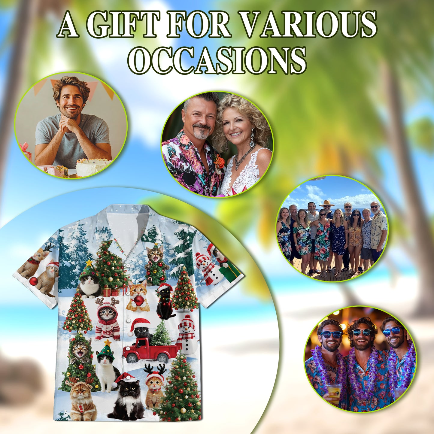 Netecom Tropical Skiing Hawaiian Shirt for Men, Ski Lover Gifts, Button Down Summer Beach Short Sleeve, S-5XL