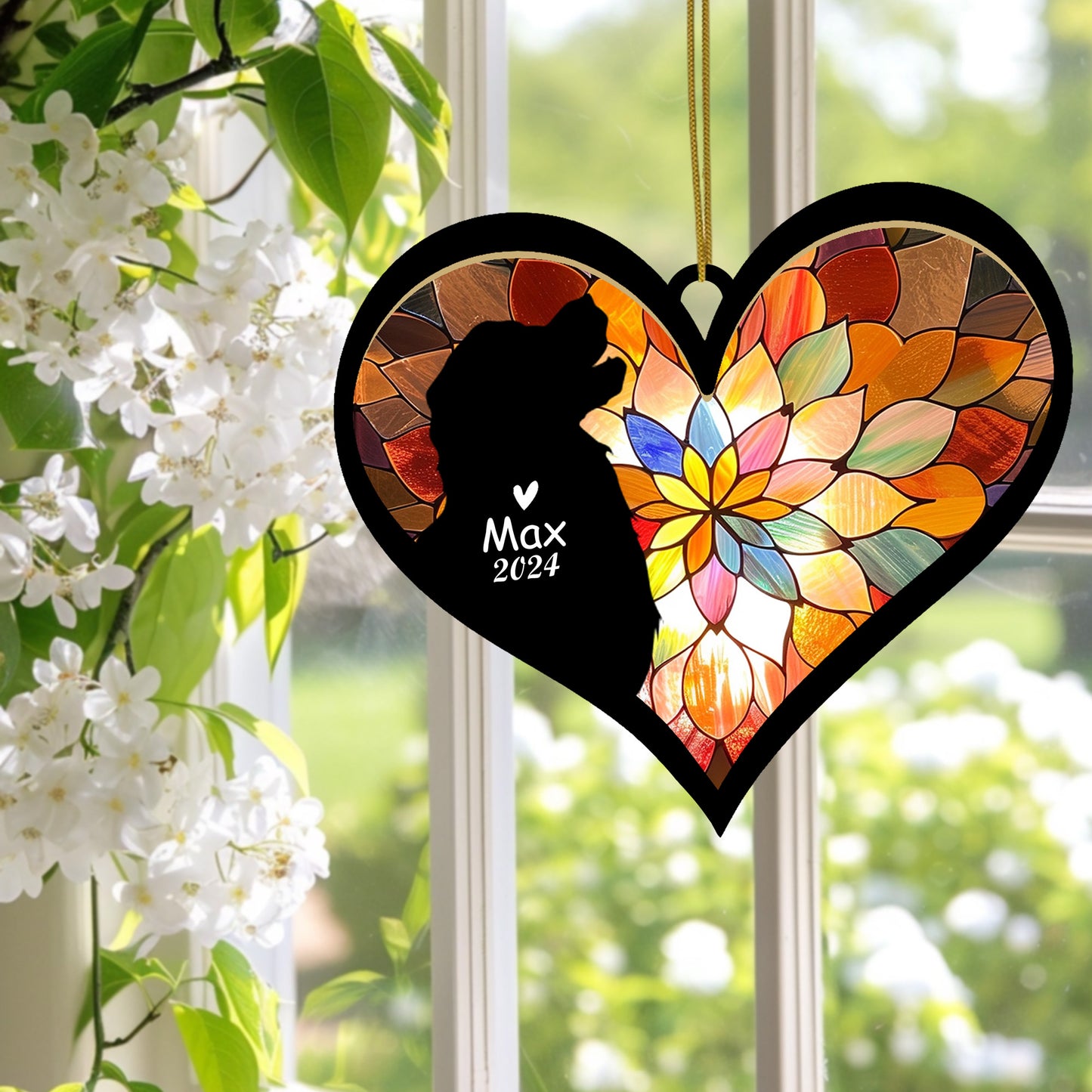 Netecom Personalized Golden Retriever Memorial Suncatcher, Dog Ornament with Name Date, Pet Loss Sympathy Gift, Remembrance Keepsake, Bereavement Gift for Dog Lovers, Heart Suncatcher
