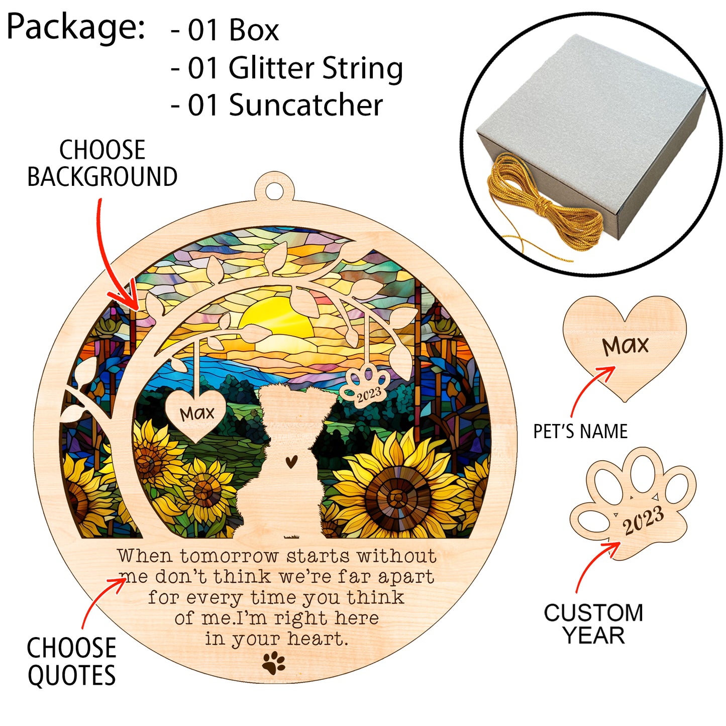 Netecom Yorkshire Terrier Dog Memorial Suncatcher, Personalized with Name Dog Suncatcher, Pet Loss Sun Catcher, Bereavement Gift Dog Memorial Ornament Loss of Pet Sympathy Gifts Dog Lovers