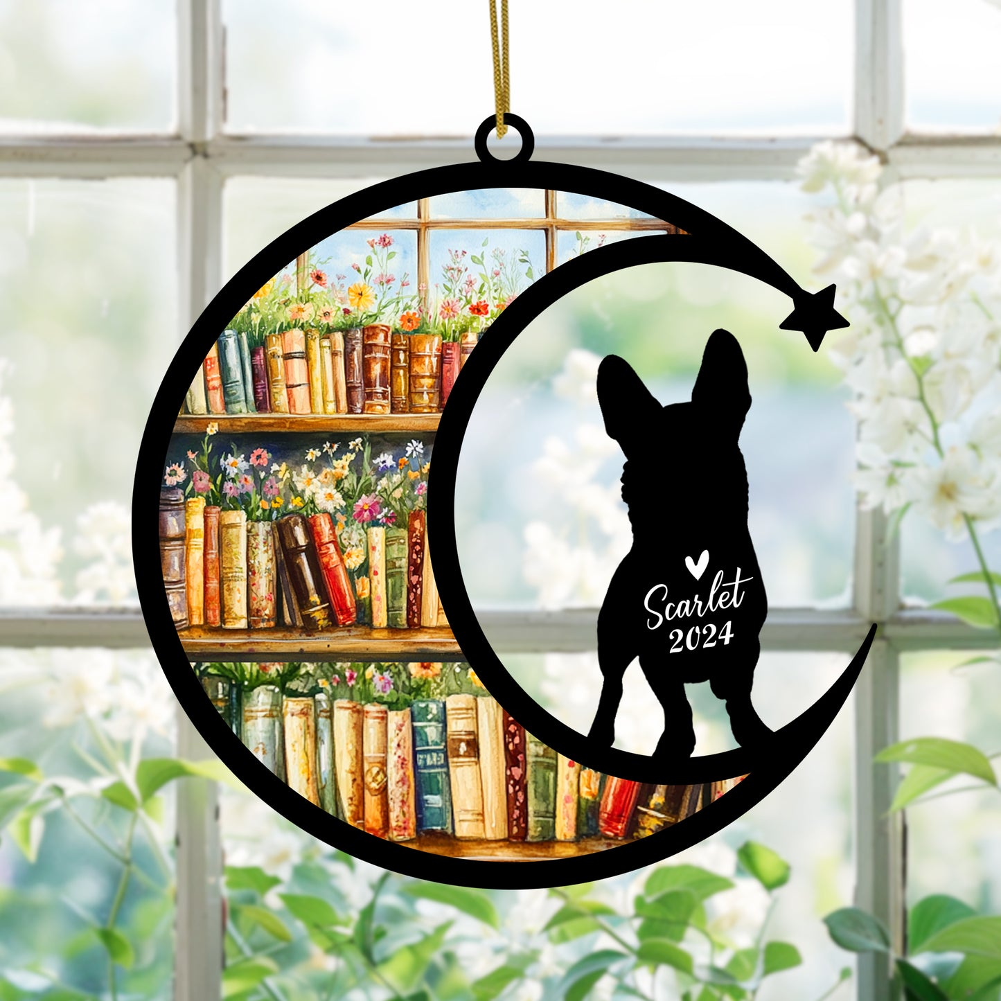 Netecom Personalized Corgi Suncatcher for Windows Hanging, Custom Dog Sun Catcher Ornament with Name Date, Unique Gifts for Book Lovers, Reader Teacher Librarian Bookworm