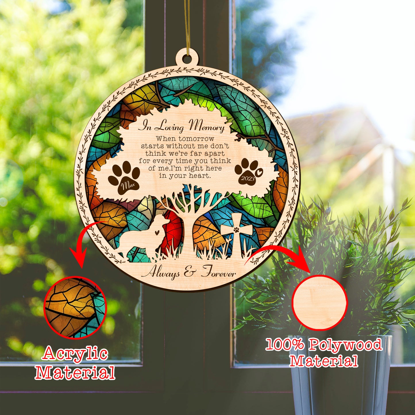 Netecom Personalized Border Collie Memorial Suncatcher, Border Collie Dog Memorial Gifts, Pet Loss Light Catcher, Bereavement Gift Dog Memorial Ornament Loss of Pet Sympathy Gift for Dog Lovers