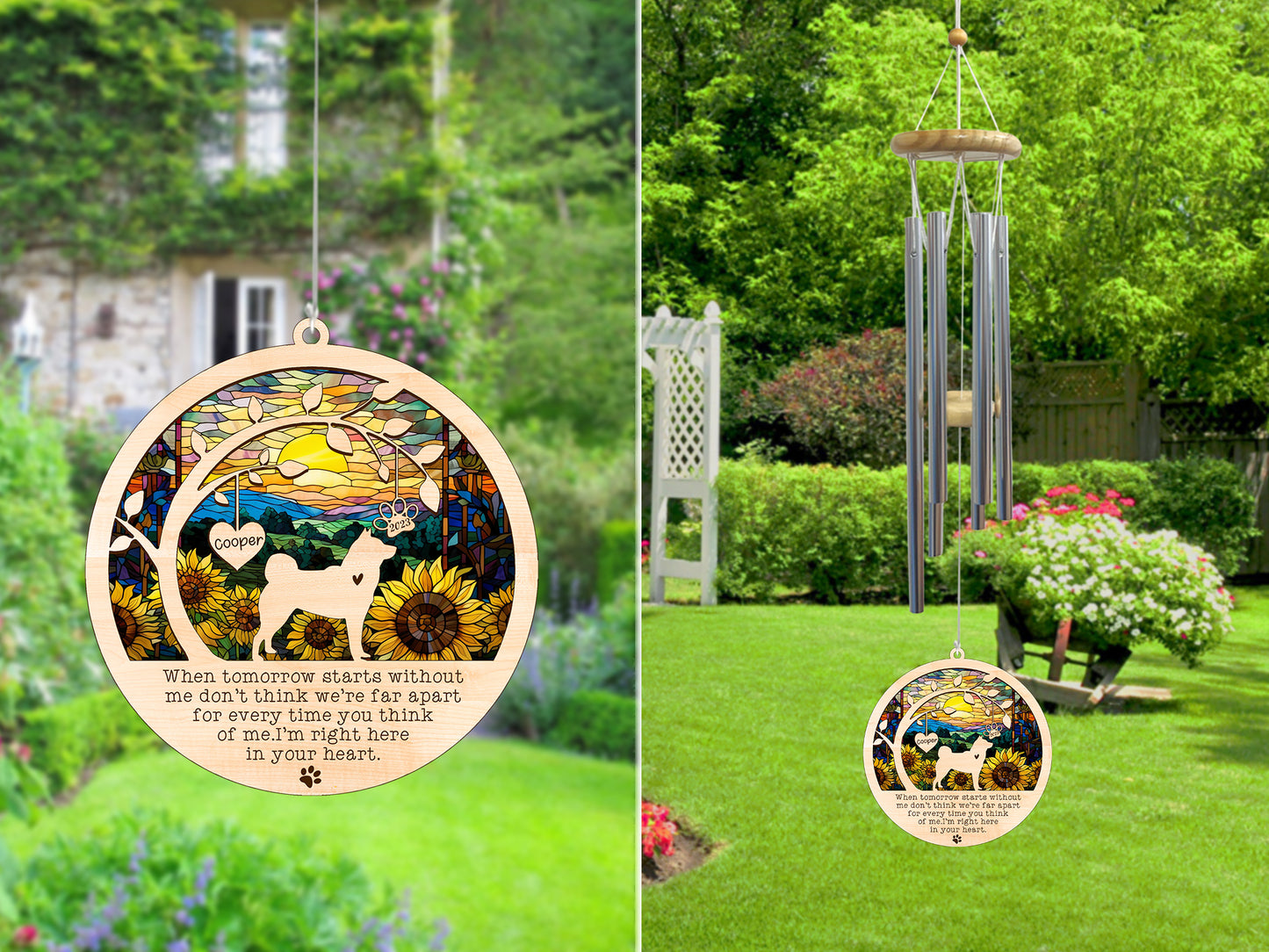 Netecom Akita Dog Wind Chimes Memorial, Personalized Pet Memorial Wind Chimes for Dogs Suncatcher, Dog Loss Memorial Ornament, Sympathy Wind Chimes Outside Garden Decor, Loss of Pet Remembrance Gift