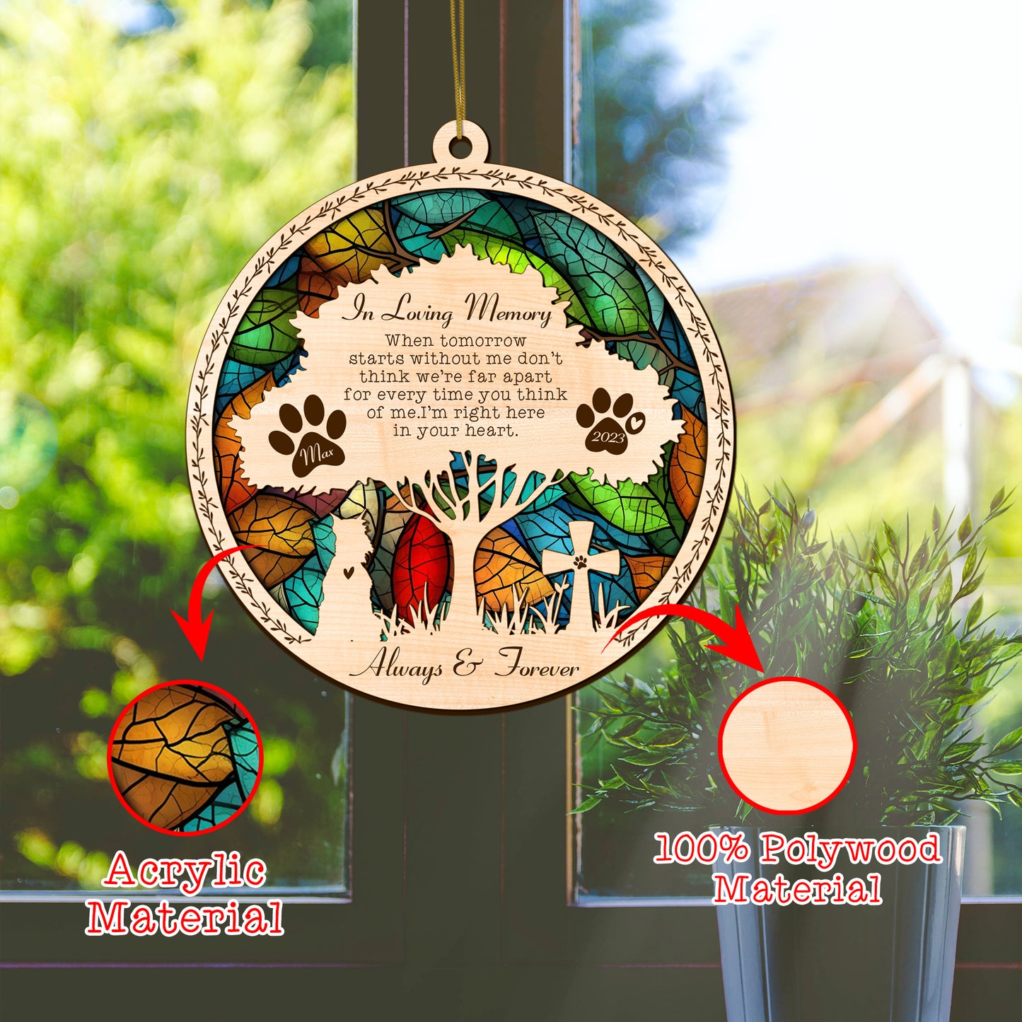 Netecom Personalized Schnauzer Memorial Suncatcher, Schnauzer Dog Memorial Gift with Name Date, Pet Loss Light Catcher, Bereavement Gift Dog Memorial Ornament Loss of Pet Sympathy Gift for Dog Lover