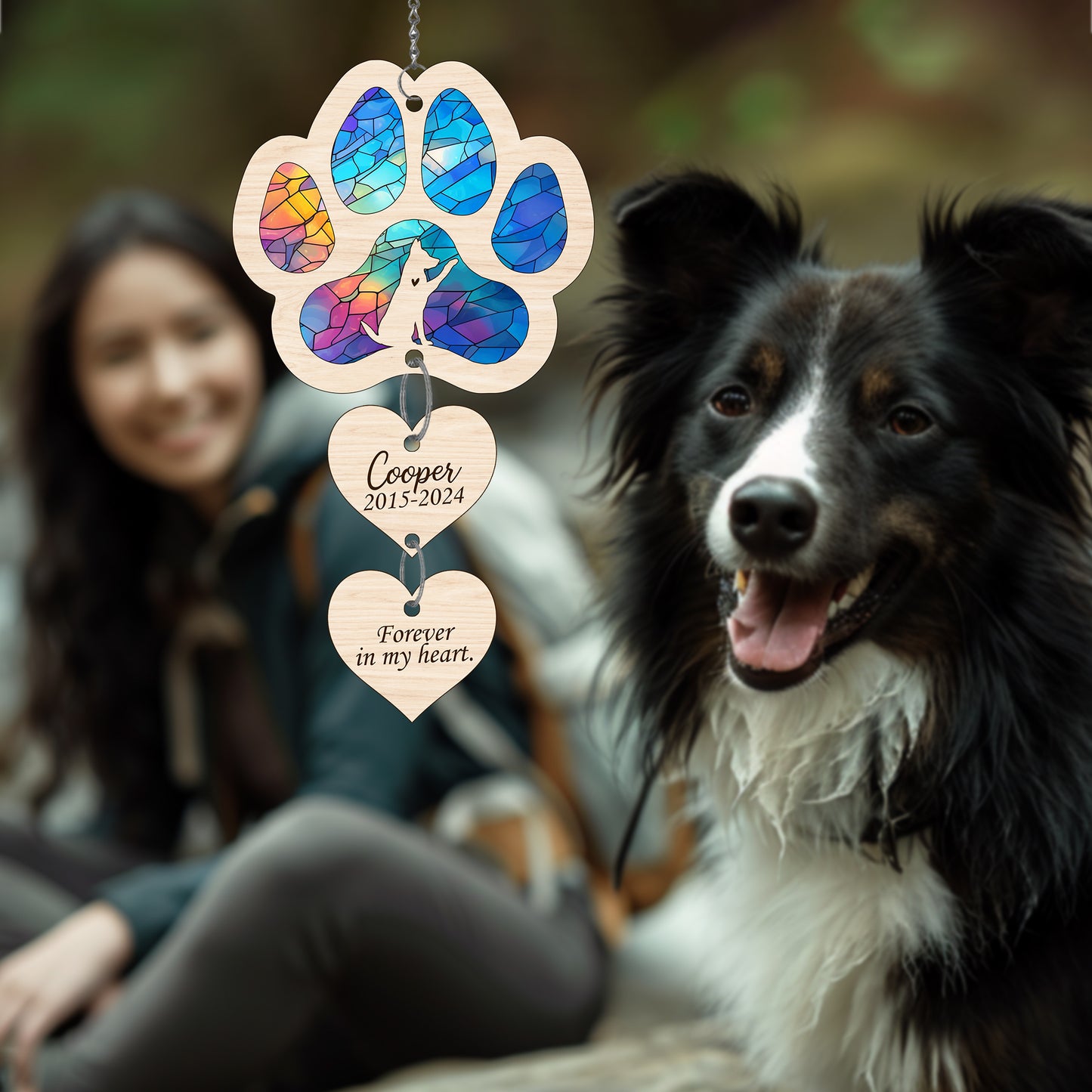 Netecom Personalized German Shepherd Paw Heart Memorial Suncatcher, Dog Paw Ornament with Name Date, Pet Loss Sympathy Gift, Pet Remembrance Keepsake