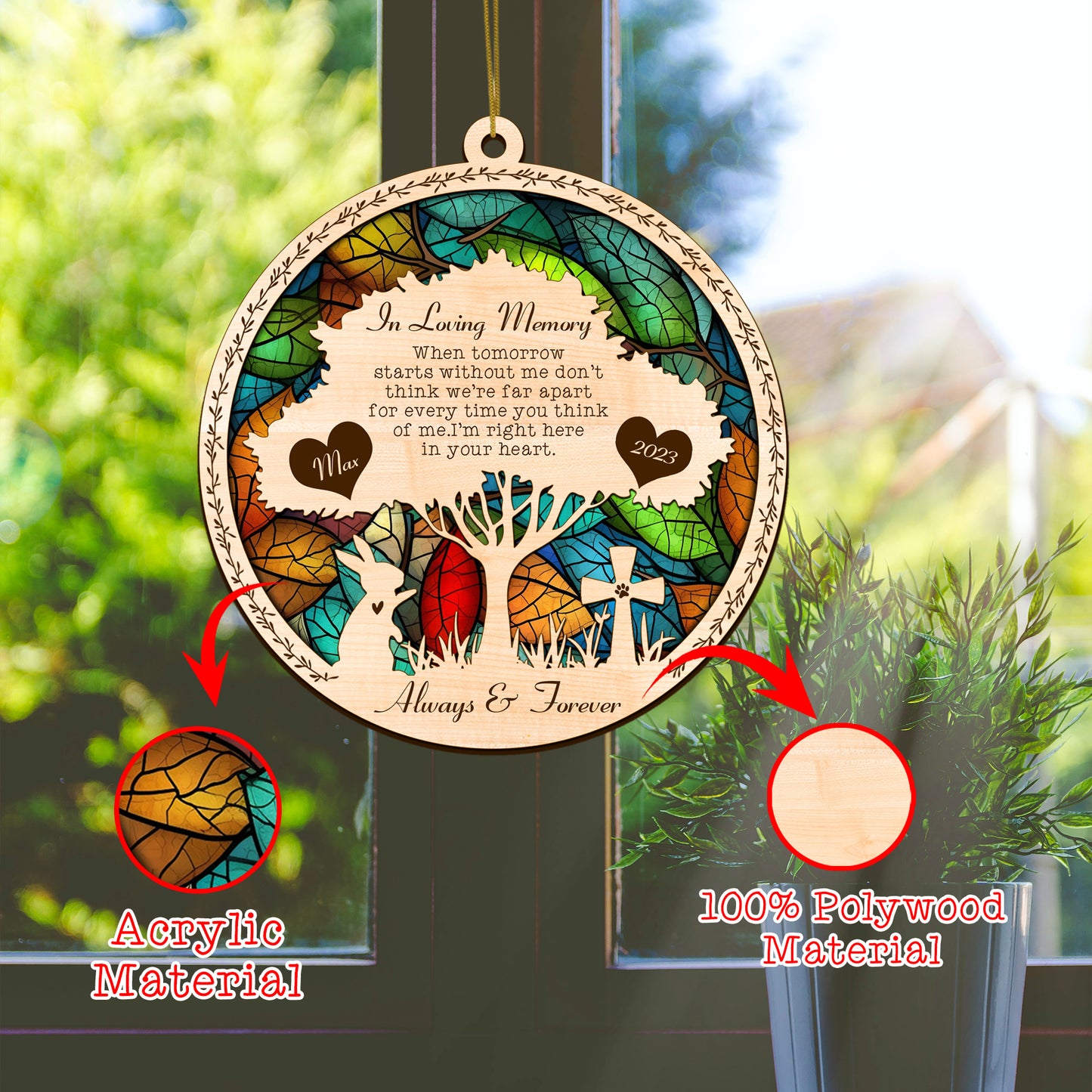Netecom Personalized Rabbit Memorial Suncatcher, Rabbit Memorial Gifts with Name Date, Pet Loss Light Catcher, Bereavement Gift Pet Bunny Ornament Loss of Pet Bunny Sympathy Gift for Rabbit Lovers