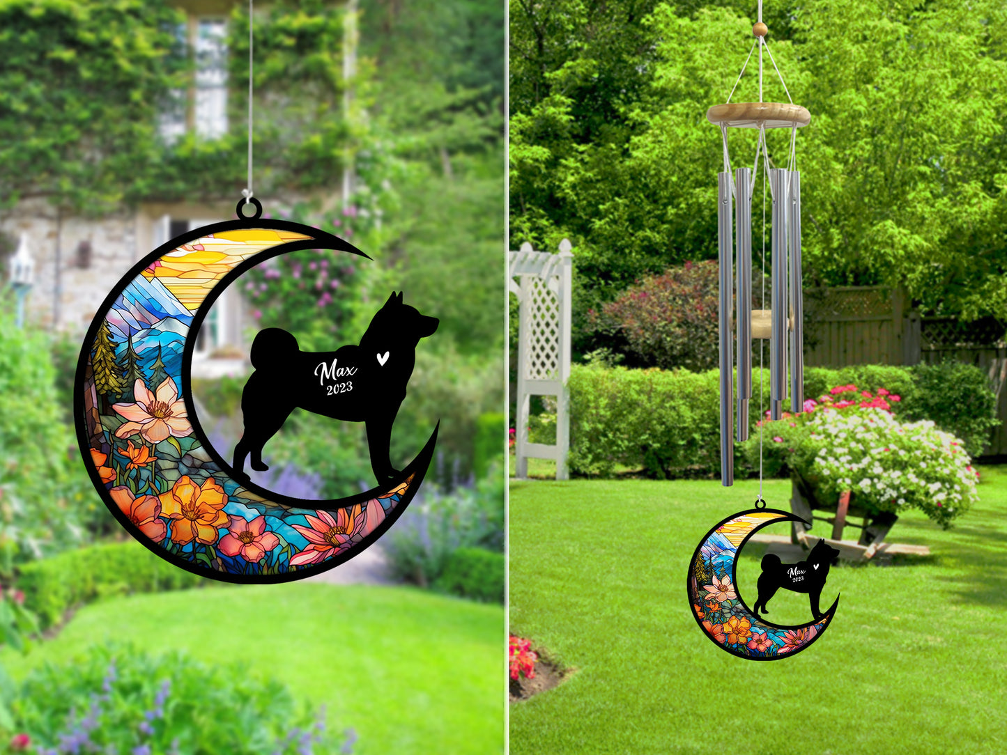 Netecom Akita Dog Wind Chimes Memorial, Personalized Pet Memorial Windchime for Dogs Suncatcher, Dog Loss Memorial Ornament, Loss of Pet Remembrance Gift, Sympathy Pet Wind Chimes Outdoor Garden