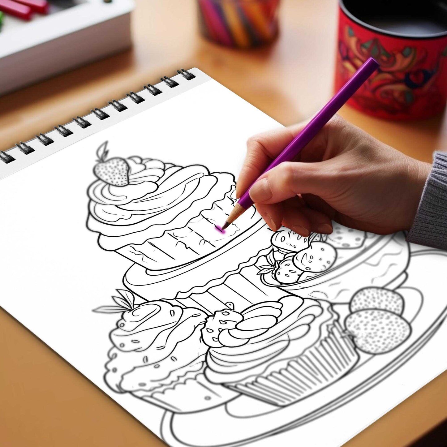 Sweet Wonderland Spiral Bound Coloring Book, Explore Your Imagination with 30 Enchanting Coloring Pages, Unveiling the Whimsical World of Sweet Treats