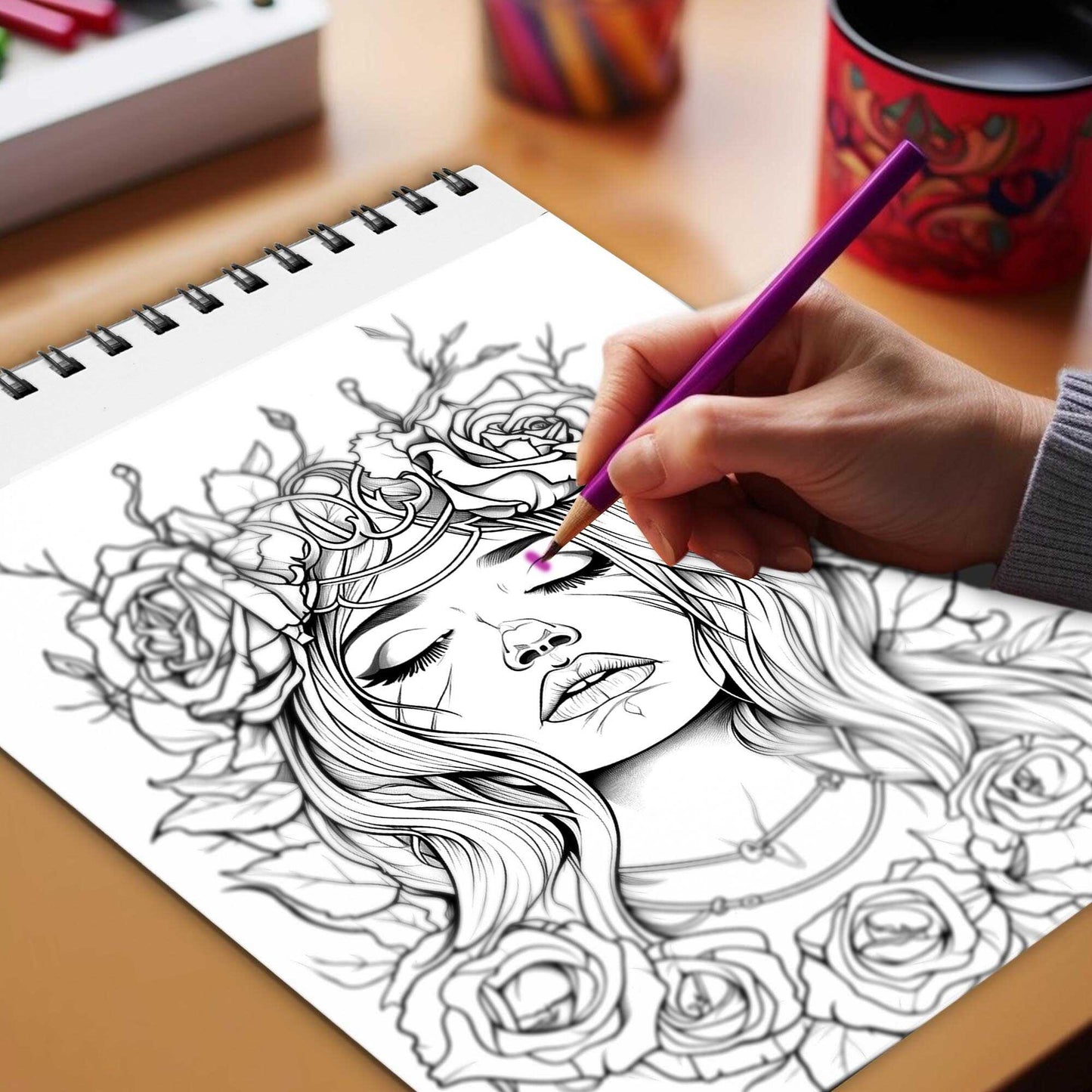 Darkly Divined Spiral Bound Coloring Book, Unleash Your Creativity with 30 Captivating Coloring Pages of Enchanting Horror Beauty Girls