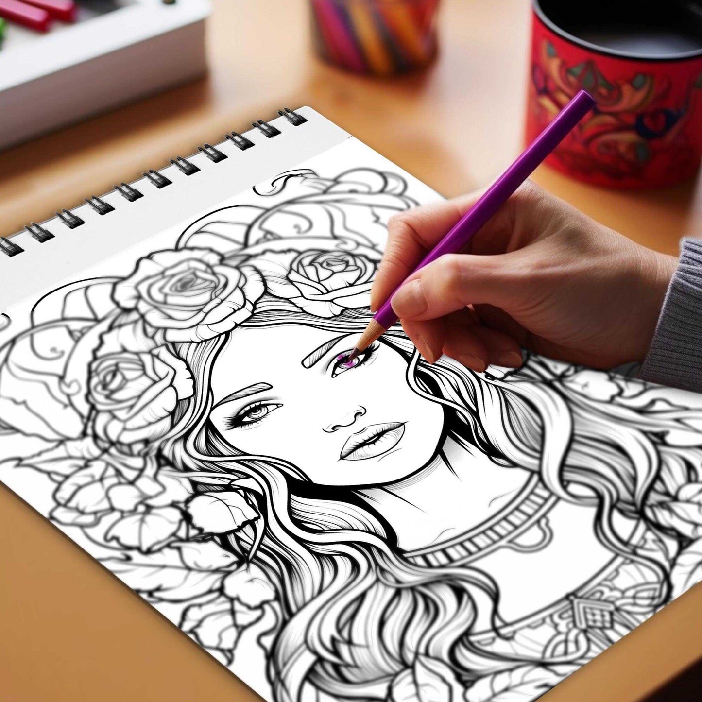 Netecom Elegantly Eerie Spiral Bound Coloring Book, 30 Striking Coloring Pages for Coloring Aficionados to Bring Out the Unique Personality of Each Elegantly Eerie Woman