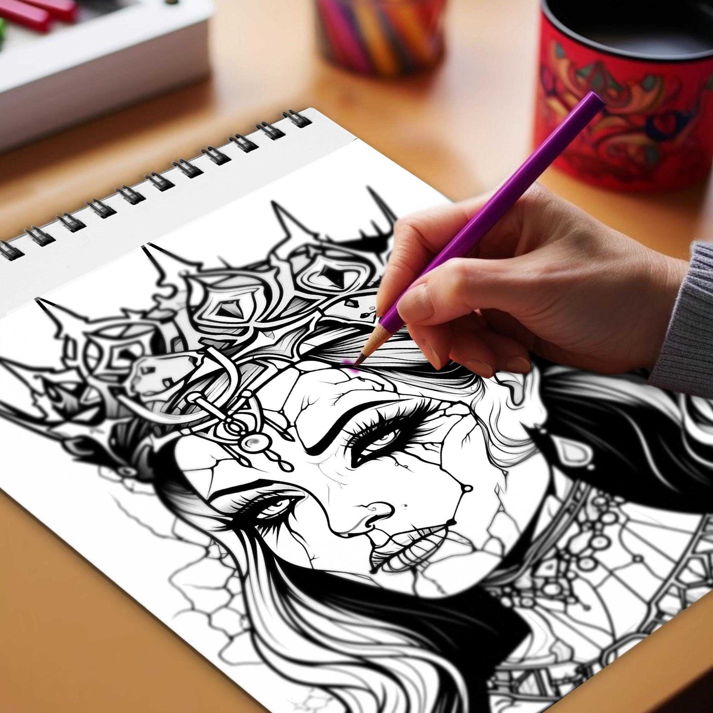 Netecom Macabre Grace Spiral Bound Coloring Book, 30 Coloring Pages of Elegant Shadows – Graceful Women in Flowing Gowns, Haunting Beauty, Mysterious Poses, and a Touch of Eerie Sophistication