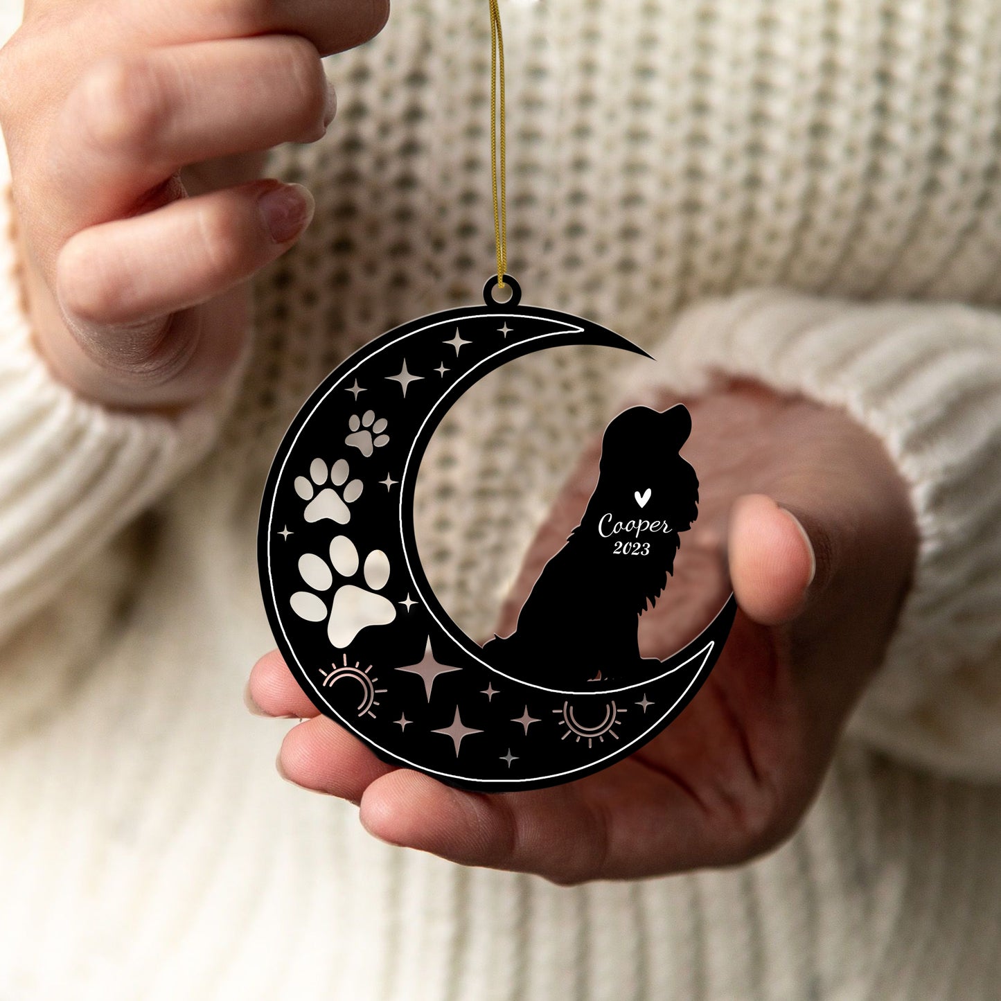 Netecom Cavalier King Charles Spaniel Dog Memorial Suncatcher, Personalized Ornament with Name Date, Sympathy Gift for Pet Loss Sun Catchers, Dog Grief Gift, Bereavement Gifts for Loss of Pet