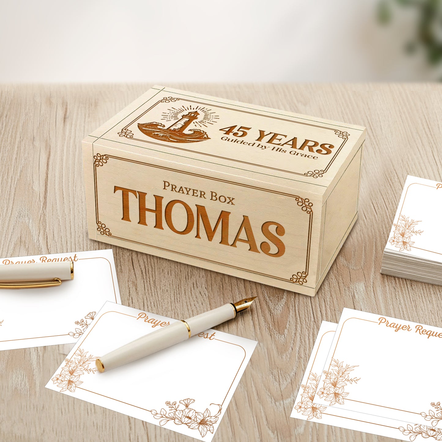 Netecom Personalized Birthday Prayer Box 45 Years with Custom Name, Christian Faith Gift with Wooden Cross & 100 Prayer Request Cards, Meaningful 45th Birthday Gift