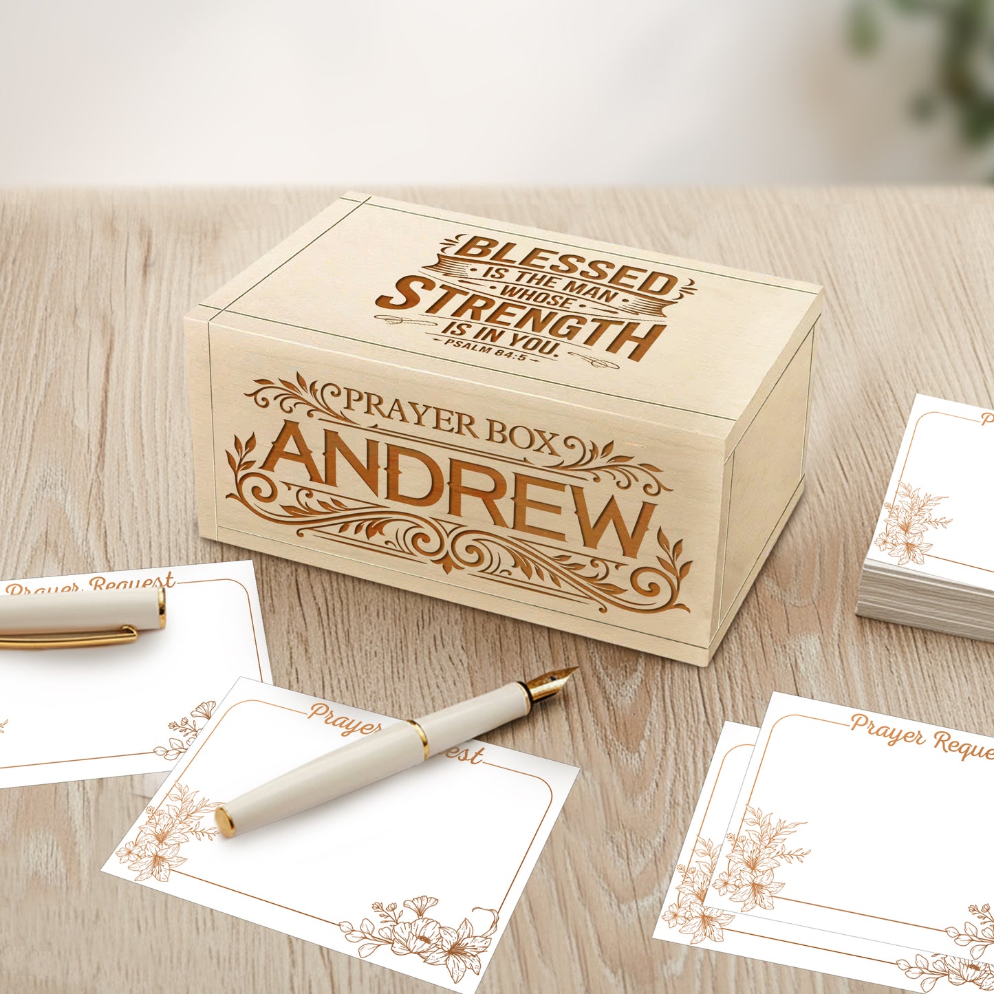 Netecom Personalized Prayer Box for Men – 150 Prayer Request Cards with Custom Name on Box & Cross, Christian Keepsake Gift for Daily Devotion, Encouragement & Spiritual Support