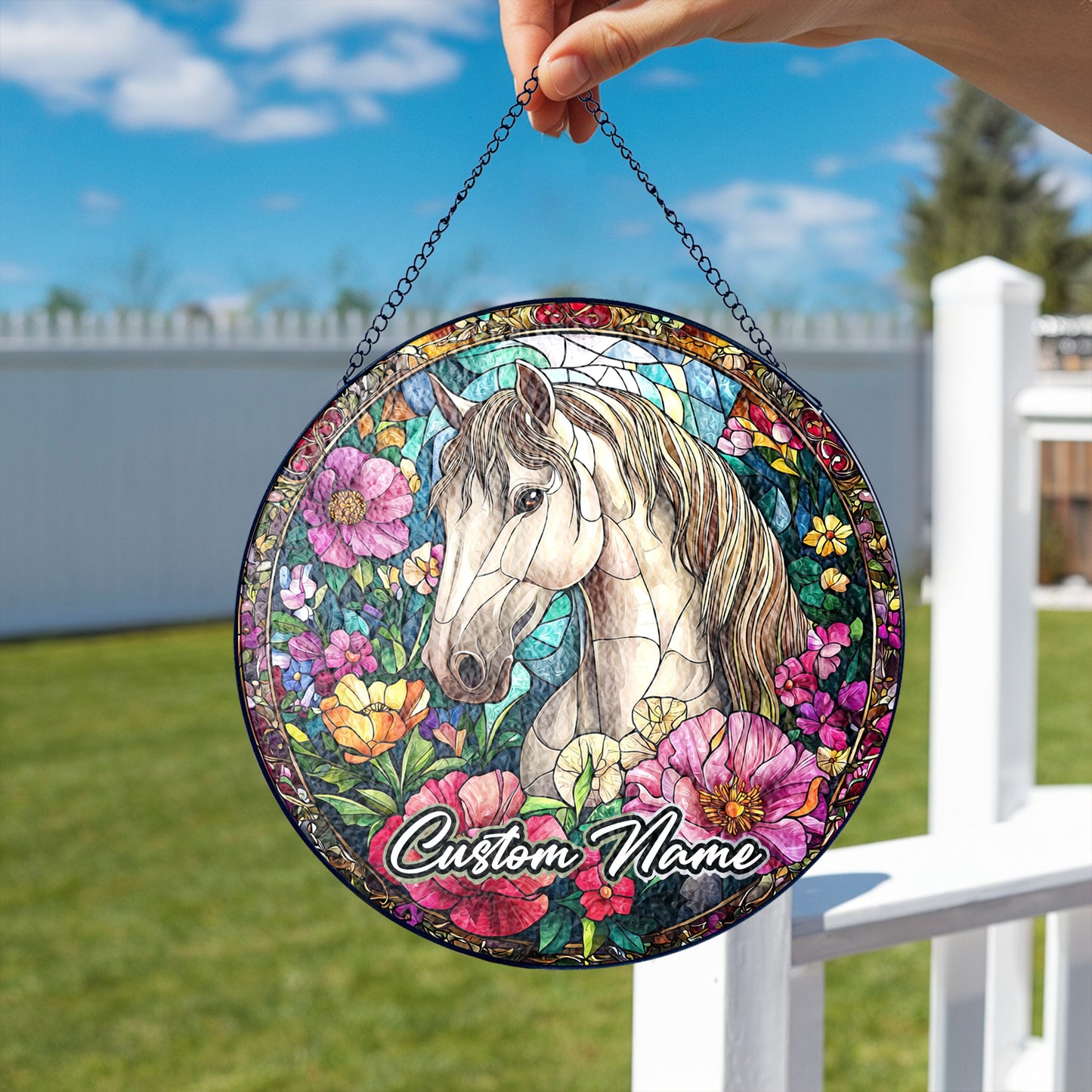Netecom Custom Horse Stained Glass Ornament, Personalized Pet Memorial Sun Catcher, Pet Loss Sympathy Gift, Christmas Decoration