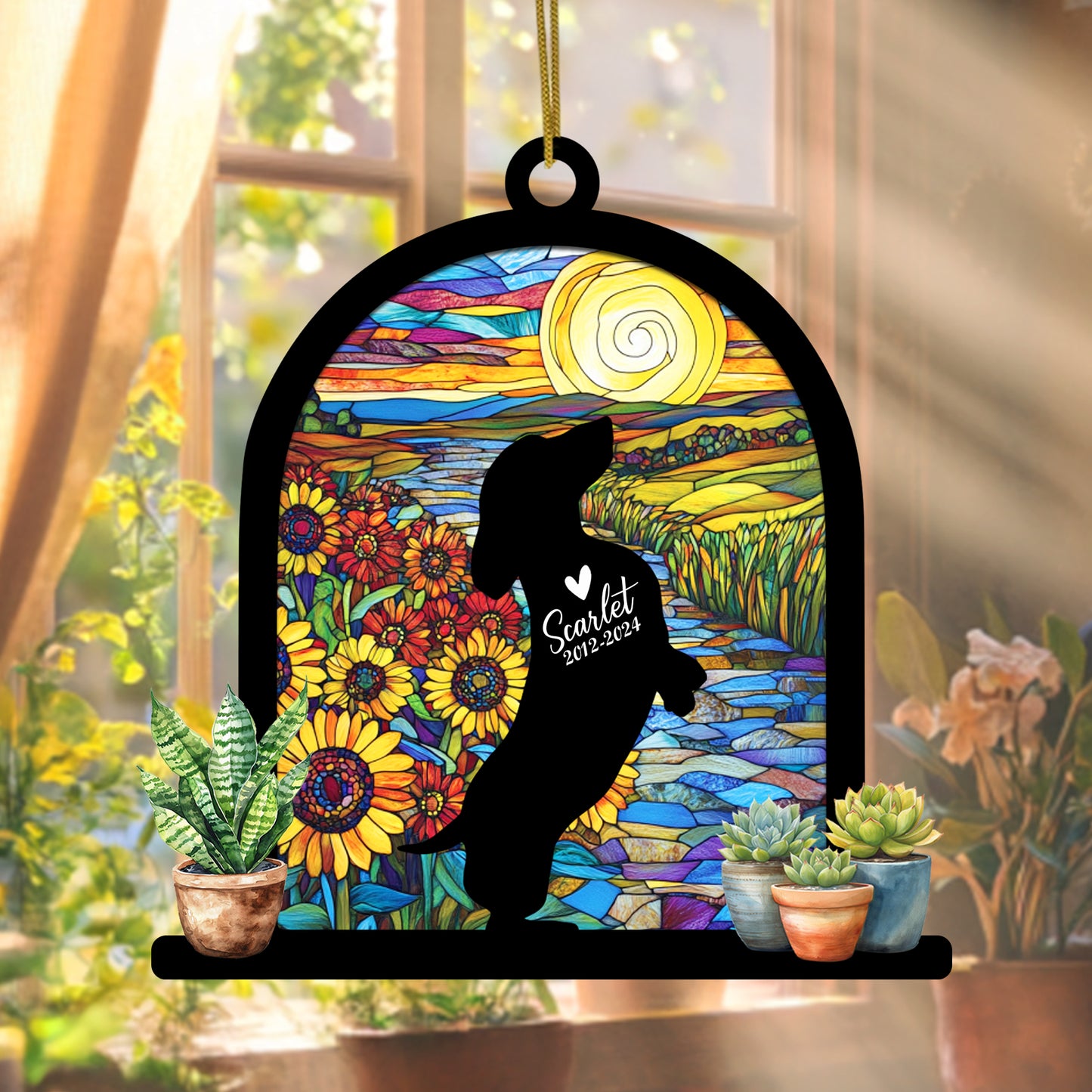 Netecom Personalized Dachshund Memorial Suncatcher, Custom Dachshund Ornament with Name Date, Dog Loss Sympathy Gift, Pet Loss Remembrance Gifts, Bereavement Gifts for Loss of Pet, Passing Away Gifts