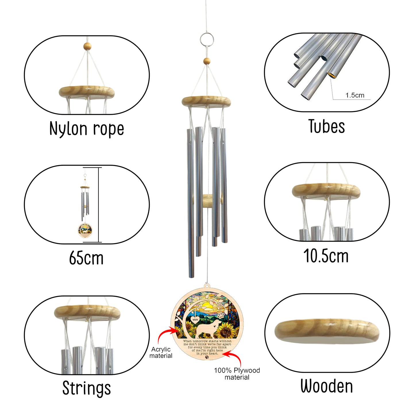 Netecom Australian Shepherd Dog Wind Chimes Memorial, Personalized Pet Memorial for Dogs Suncatcher, Dog Loss Memorial Ornament, Sympathy Windchime Outside Garden Decor, Loss of Pet Remembrance Gift