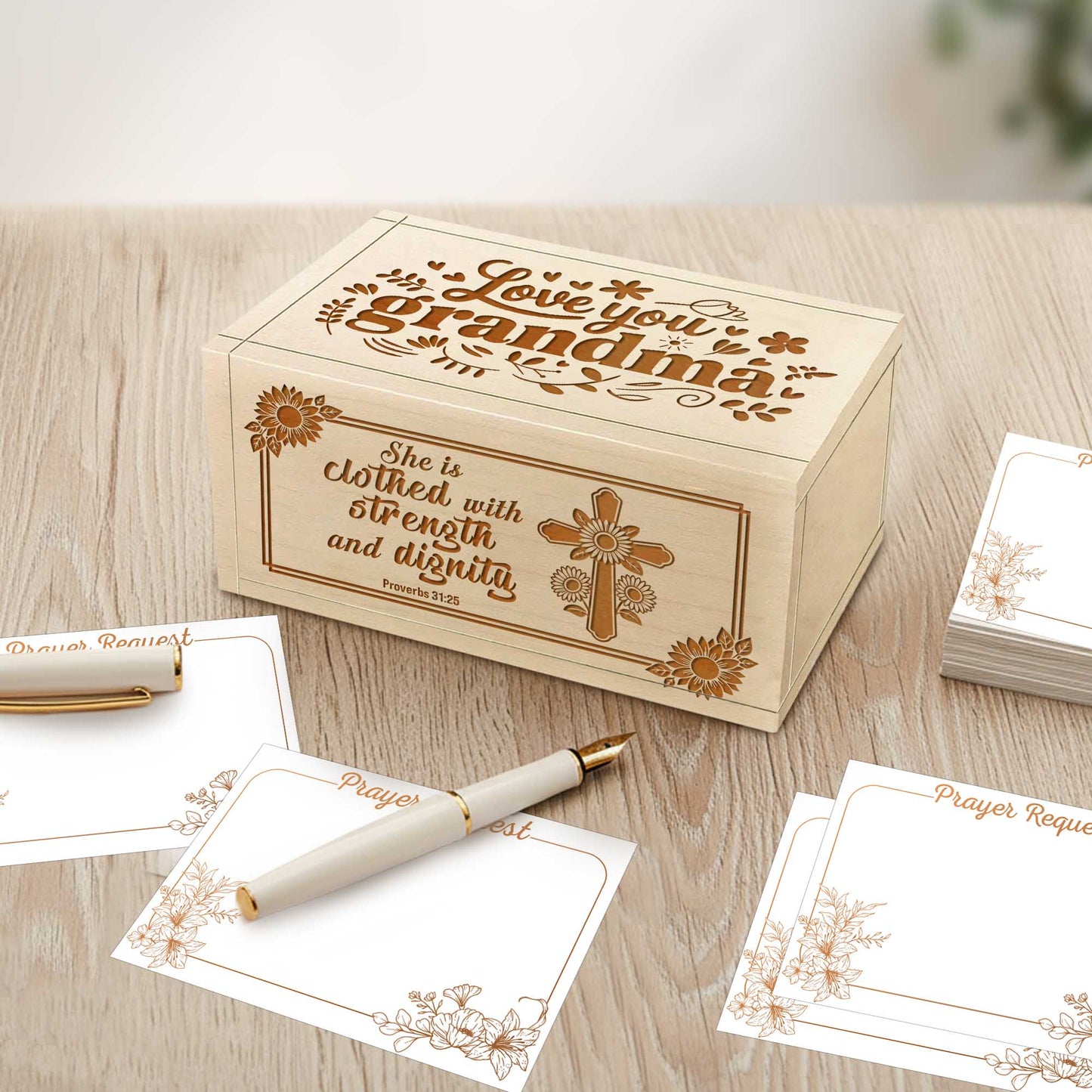 Netecom Love You Grandma Personalized Prayer Box with Custom Name Cross and 100 Prayer Request Cards, Christian Gift