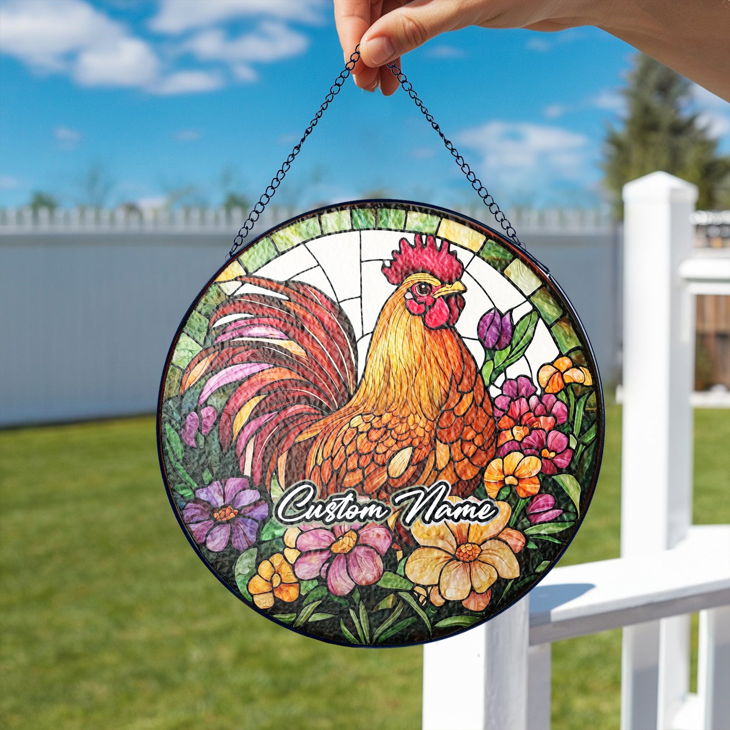 Netecom Personalized Chicken Stained Glass Ornament, Custom Pet Memorial Suncatcher, Pet Loss Sympathy Gift, Christmas Decoration