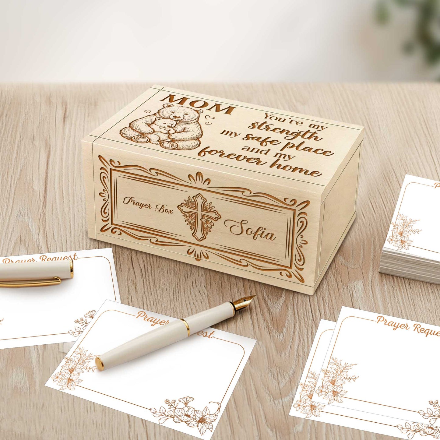 Netecom Personalized Prayer Box for Mom with 100 Prayer Request Cards & Custom Name Wooden Cross – Christian Faith Gift Filled with Love and Gratitude