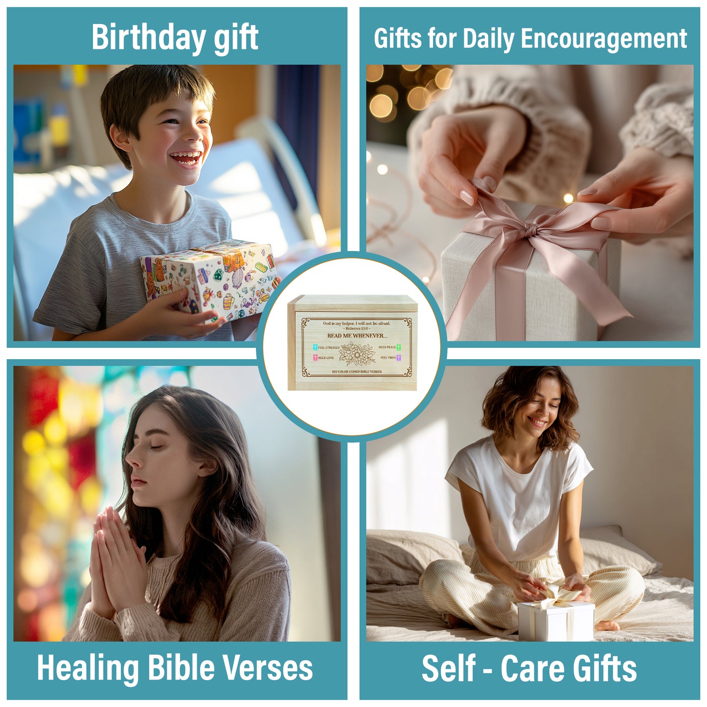 NETHOUSE Get Well Soon Bible Verse Box with Prayer Cross, 150 Upgrade Bible Verse Cards Box Set for Emotions and Feelings, 4 Emotional Themes, Uplifting Faith Gift for Comfort & Support