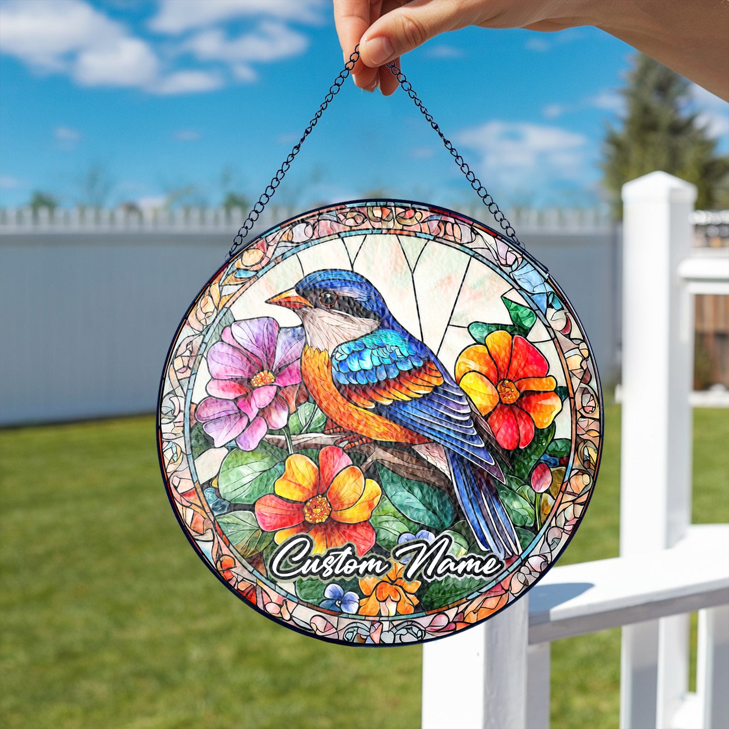 Netecom Custom Bird Stained Glass Ornament, Personalized Memorial Suncatcher, Pet Loss Remembrance Gift, Christmas Decoration