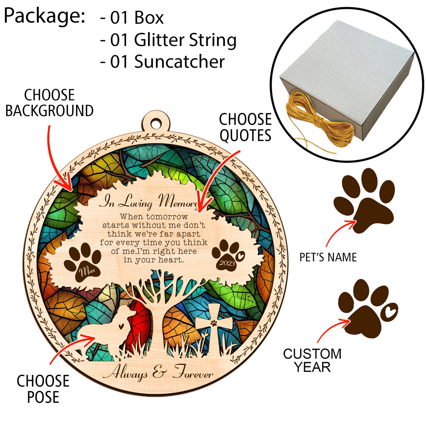 Netecom Personalized Border Collie Memorial Suncatcher, Border Collie Dog Memorial Gifts, Pet Loss Light Catcher, Bereavement Gift Dog Memorial Ornament Loss of Pet Sympathy Gift for Dog Lovers