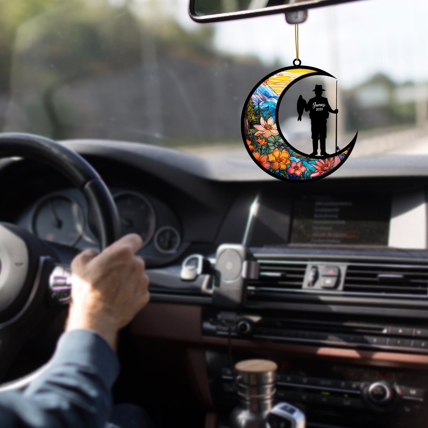 Netecom Personalized Fishing Suncatcher - Fishing Ornament for Car & Window - Fisherman Christmas Ornament for Tree Hanging Decorations - Gift for Fishing Lovers, Dad, Brother & Friends