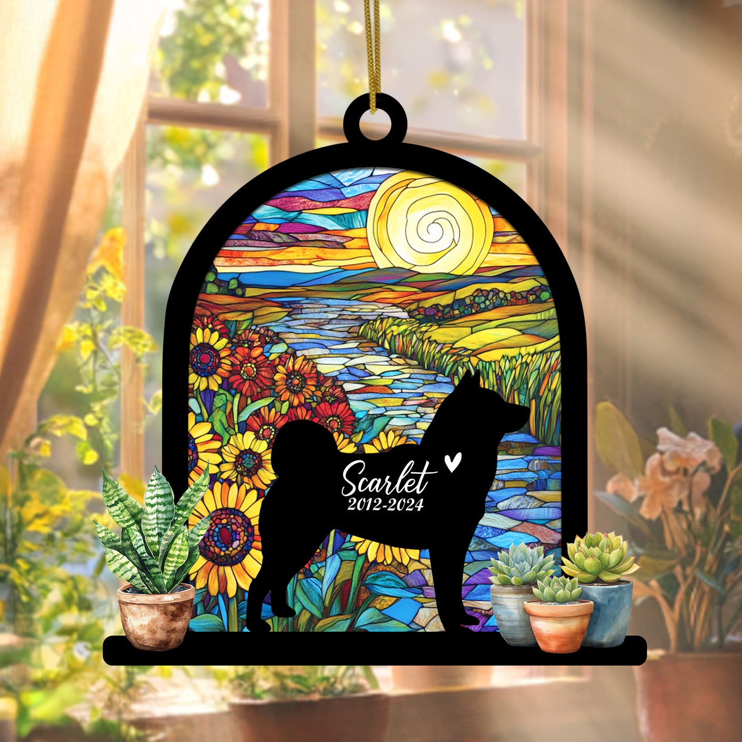 Netecom Personalized Akita Memorial Suncatcher, Custom Akita Ornament with Name Date, Dog Loss Sympathy Gift, Pet Loss Remembrance Gifts, Bereavement Gifts for Loss of Pet, Dog Passing Away Gifts