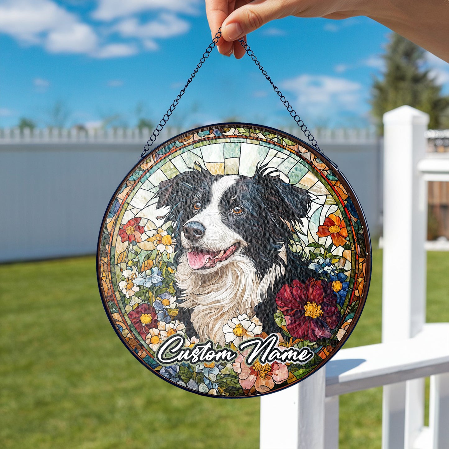 Netecom Custom Border Collie Dog Stained Glass Ornament, Personalized Pet Memorial Suncatcher, Pet Loss Sympathy Gift, Christmas Decoration