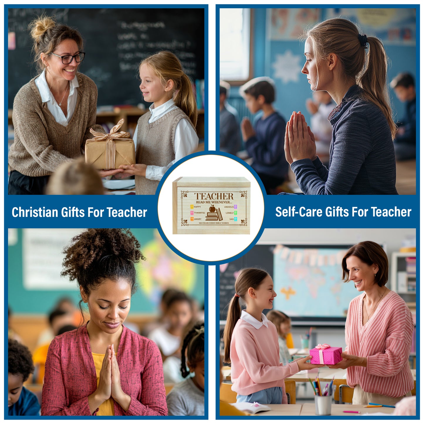 Netecom Bible Verse Box for Teacher with Prayer Cross, 150 Upgrade Bible Verse Cards Box Set for Emotions and Feelings, Christian Teacher Appreciation Gifts, Thank You Teachers Gift
