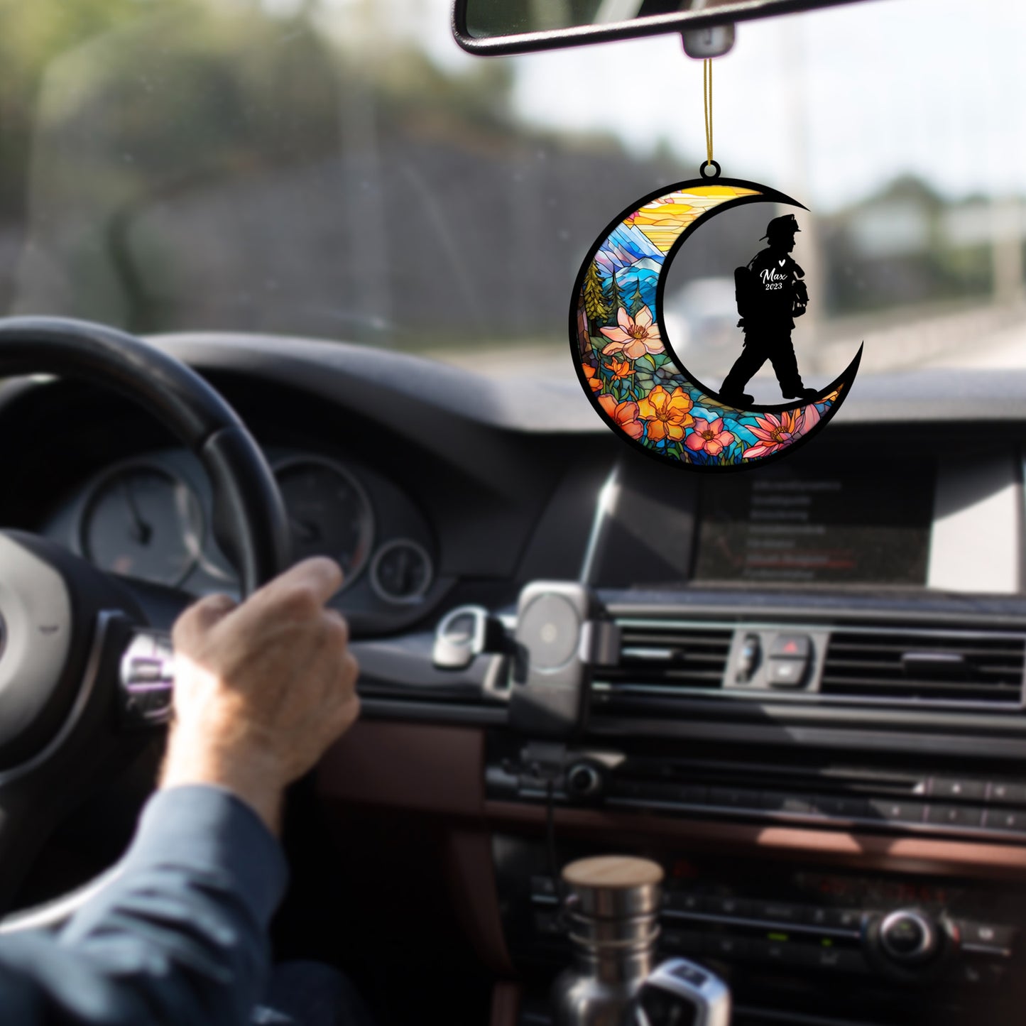 Netecom Personalized Firefighter Suncatcher - Memorial & Sympathy Gift for Loss of Father, Husband, or Dad - Bereavement Ornament for Fireman - Christmas Window Car Light Catcher